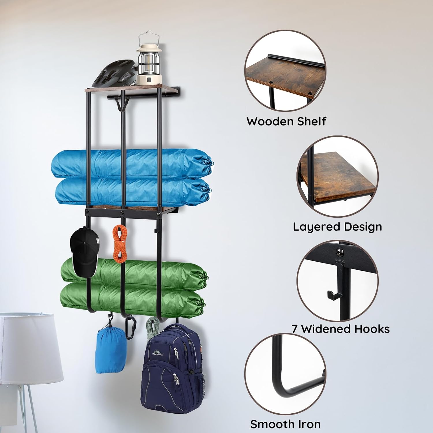 Estante de almacenamiento de pared para silla de campamento para garaje, soporte para silla de campamento, organizador de silla de césped de pared,