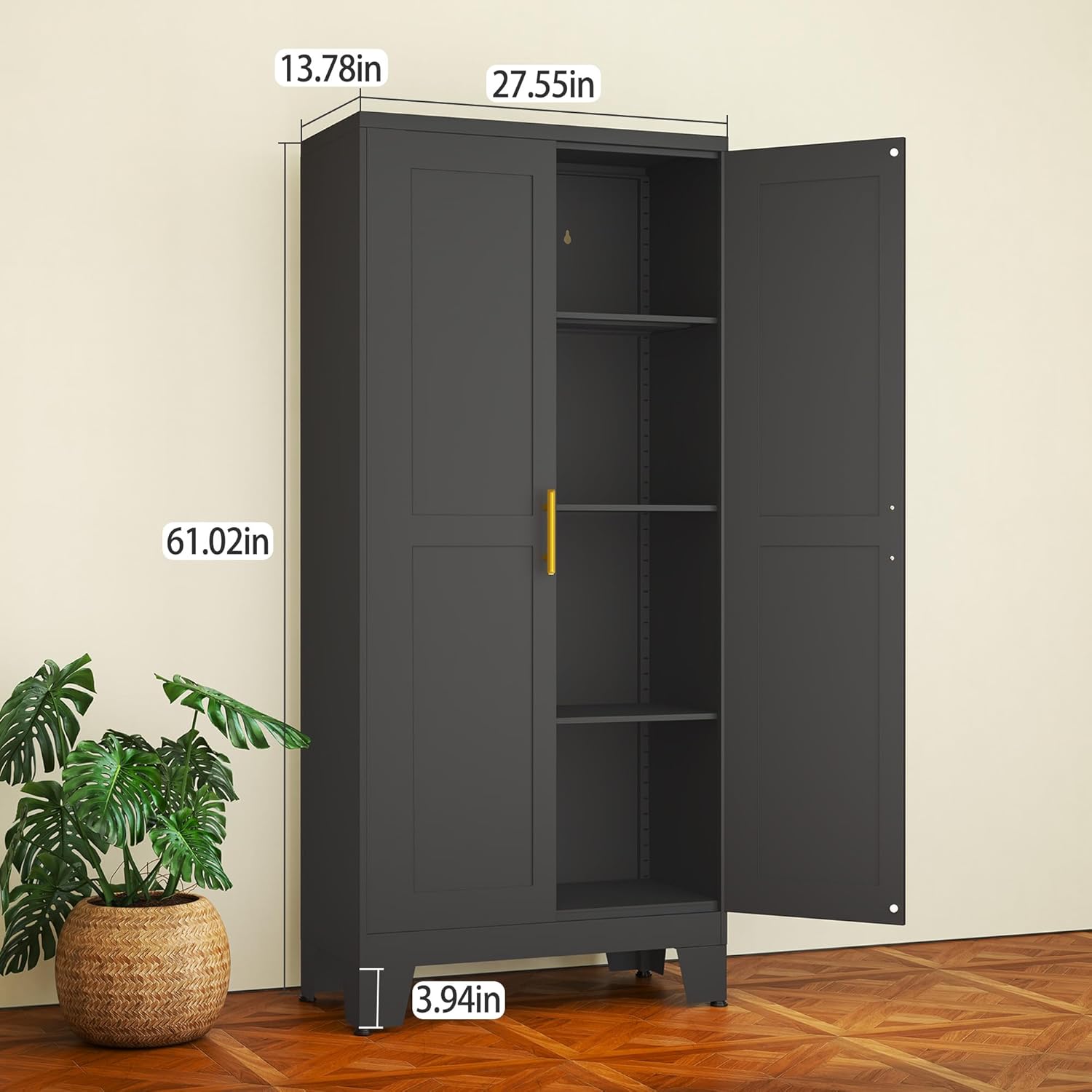 Gabinete de almacenamiento de metal, armario de almacenamiento de baño con puertas y estantes, gabinete de almacenamiento de oficina con cerradura,