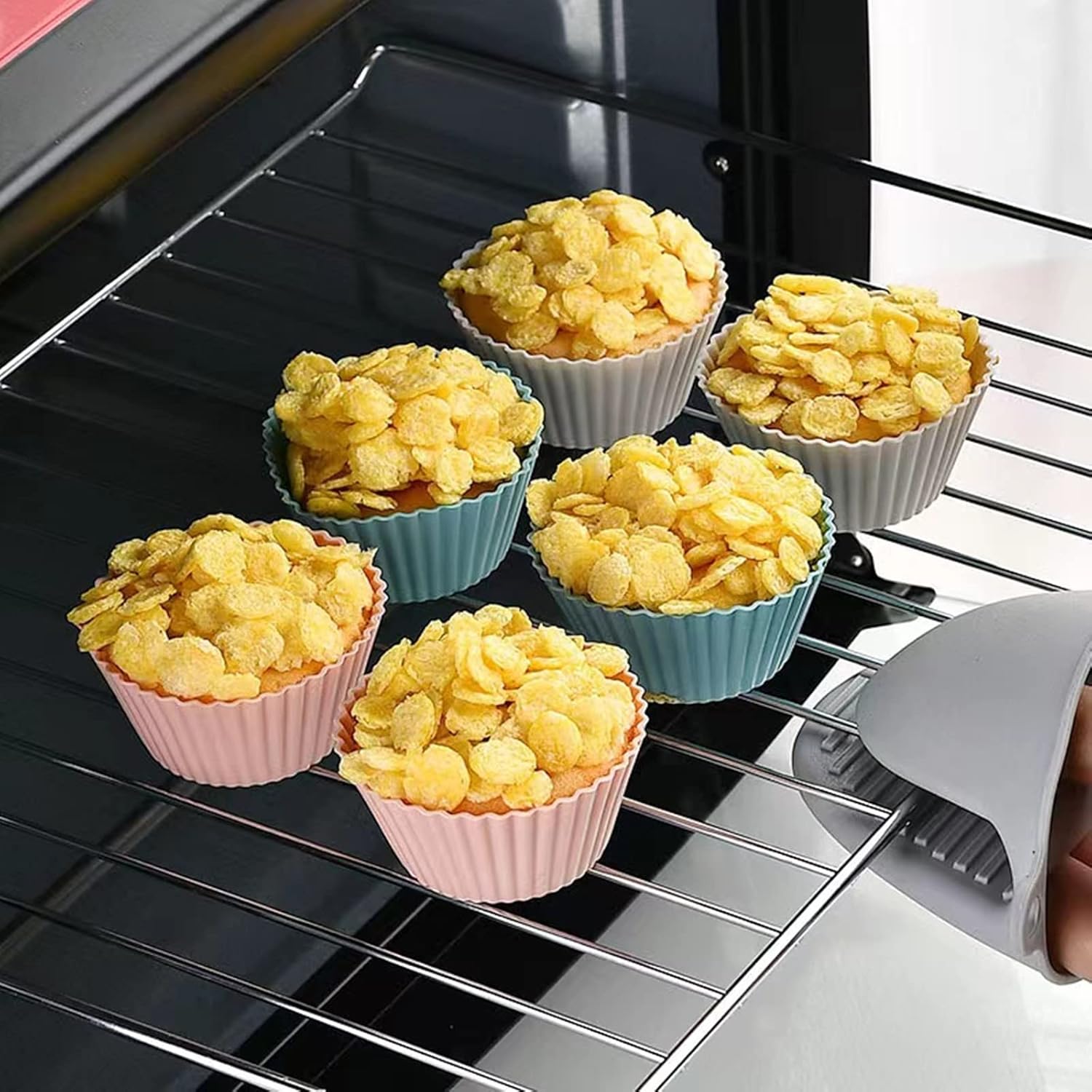 Forros de silicona para cupcakes, juego de 12 moldes de silicona antiadherentes de 2.55 pulgadas, moldes de silicona reutilizables para cupcakes