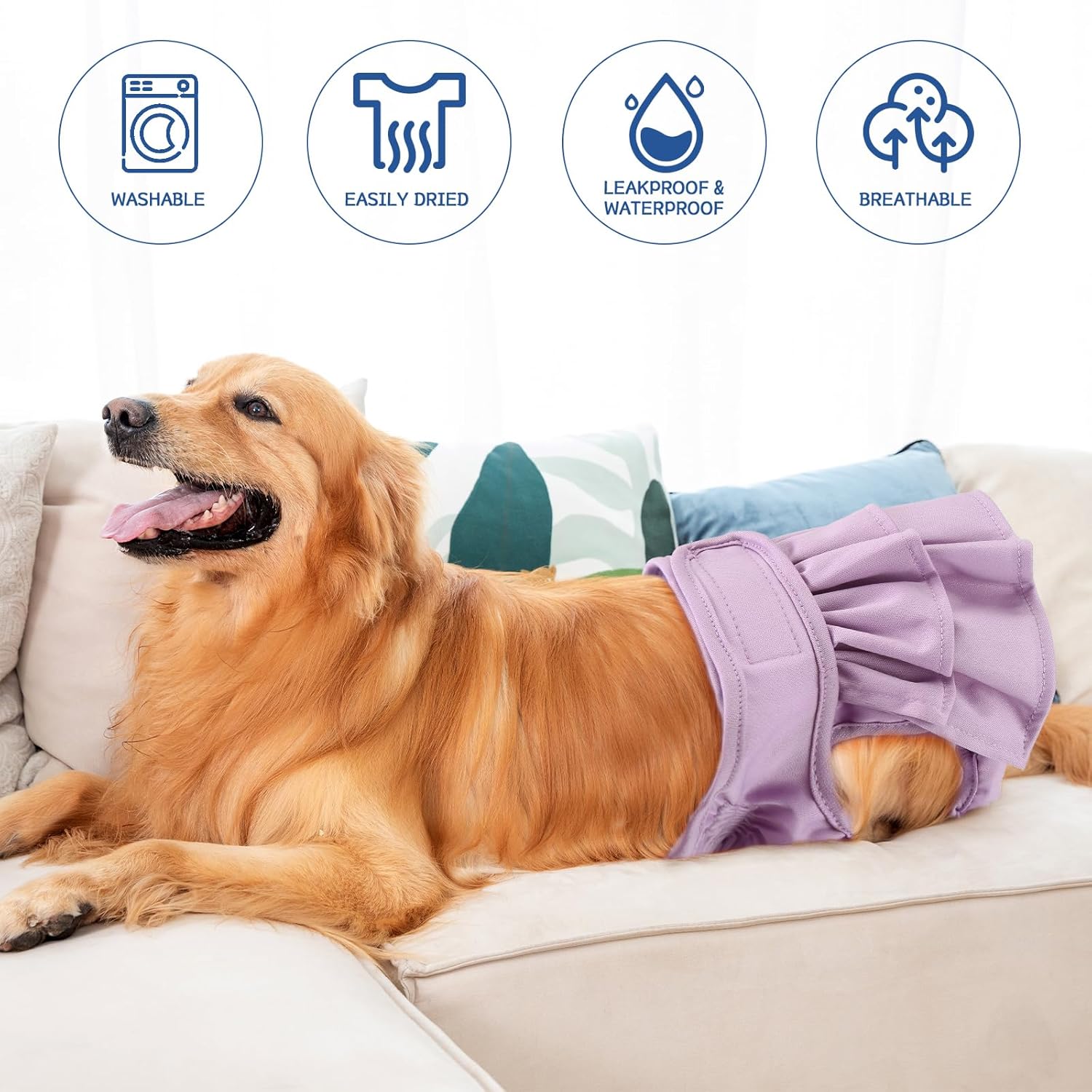 TOPZGLEEY Pañales lavables para perras paquete de 3 pañales para perros de alta absorción a prueba de fugas, pañales reutilizables de primera