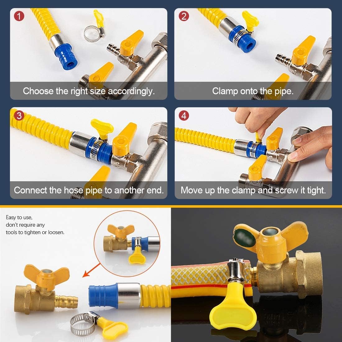 Paquete de 14 abrazaderas de manguera de acero inoxidable amarillas, abrazaderas de tornillo de pulgar ajustables, tamaño de 25″-58″ (0.394-0.630