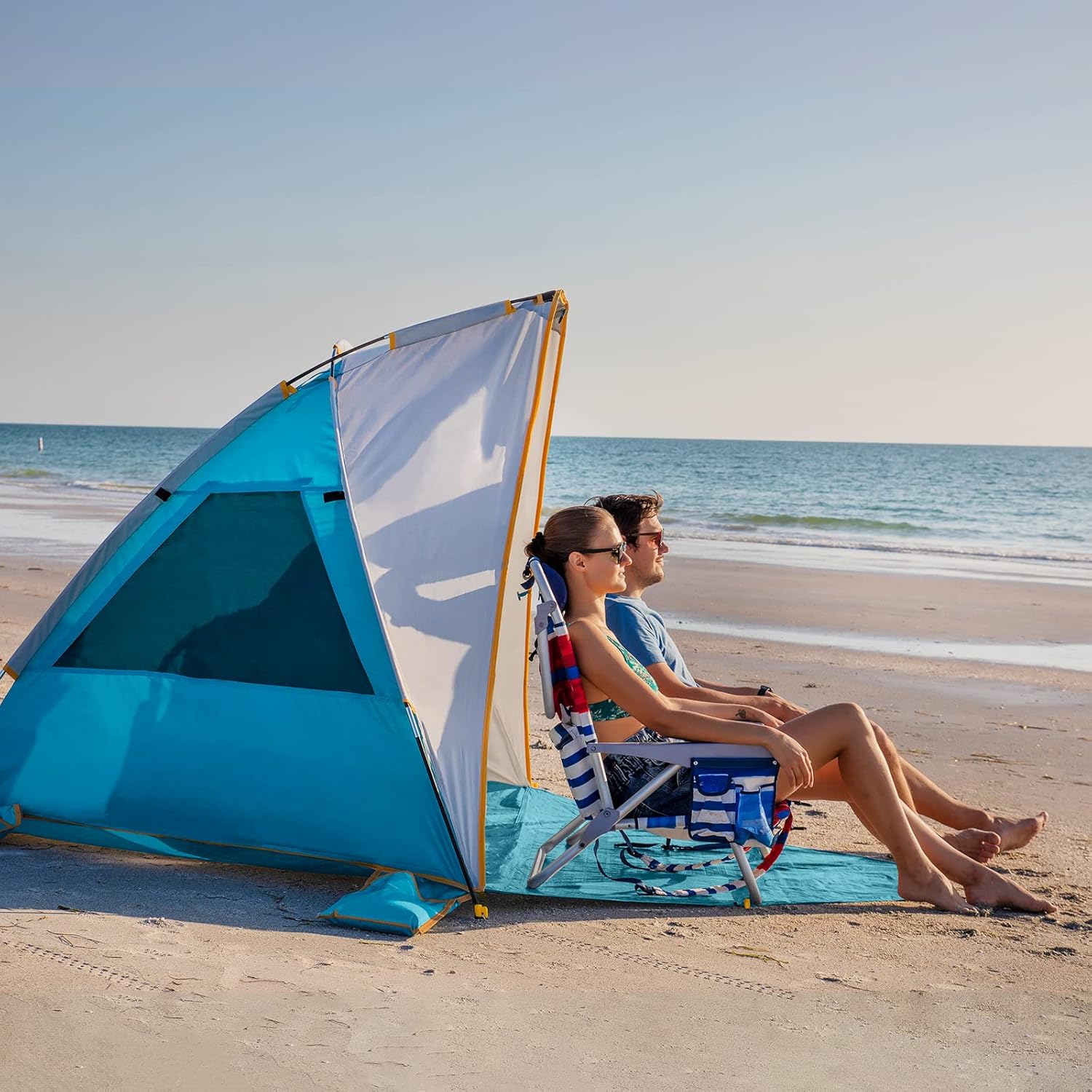 WolfWise Tienda de campaña de playa portátil para 4-5 personas UPF 50+, sombrilla con suelo extensible, color azul, XL