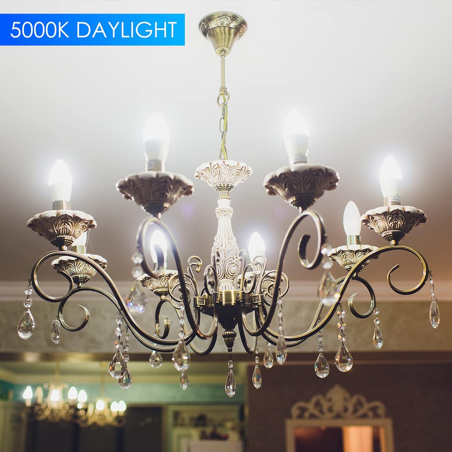 Energetic – Bombillas LED E12 para candelabro de 5.5 W (equivalente a 60 vatios), luz diurna 5000K, bombillas de araña de 600 lm, bombillas B11 para