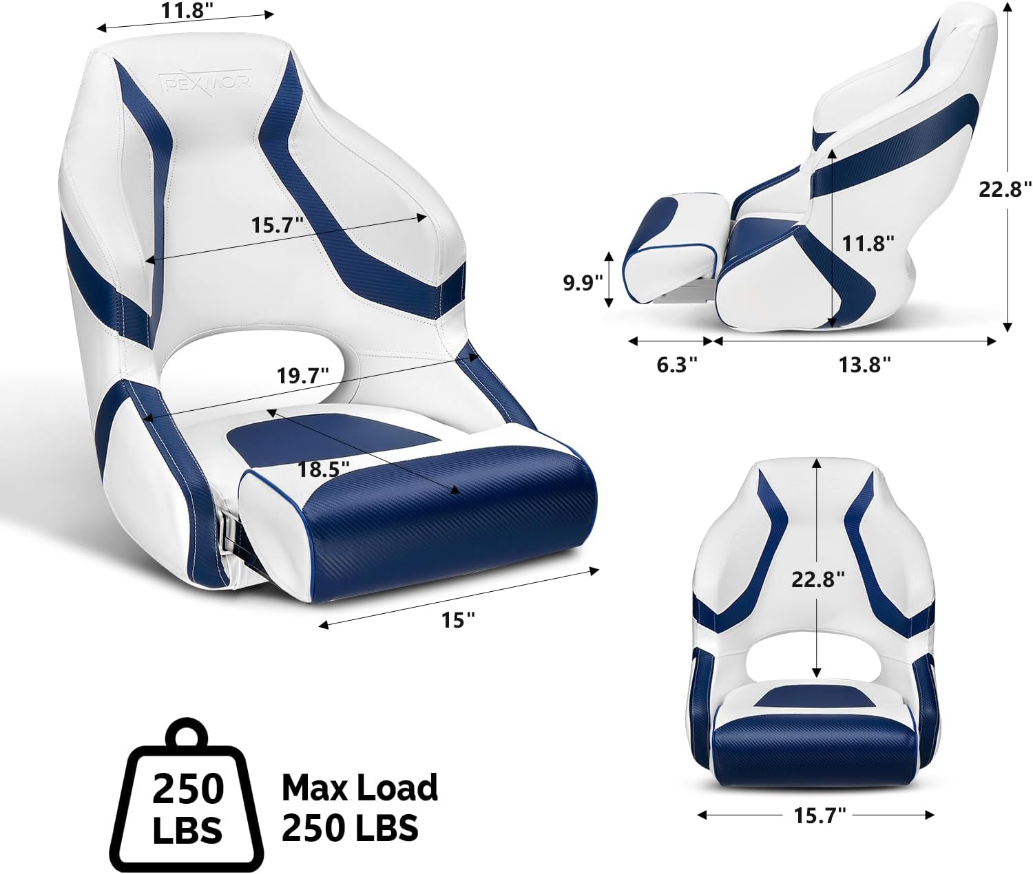 PEXMOR Asiento de barco abatible deportivo de alta calidad con funda de asiento de barco, impermeable, bisagras de aluminio, tornillos de acero