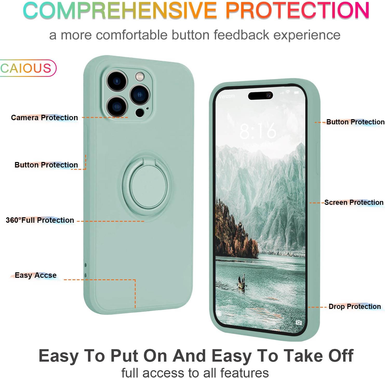 CAIOUS Funda para iPhone 15 Pro Max (lanzado en 2023), funda de silicona con anillo giratorio de 360, soporte magnético para automóvil, funda