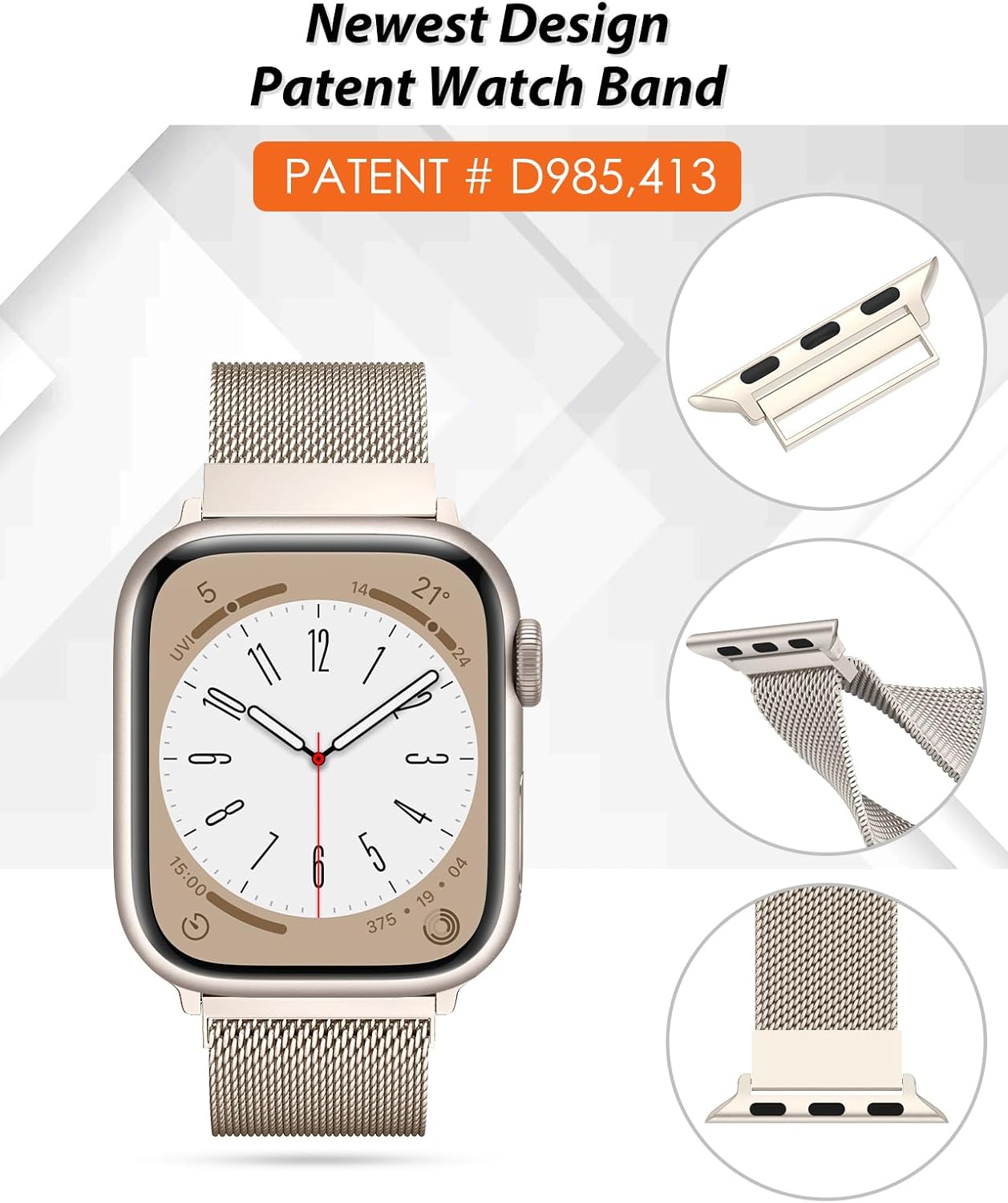 Correas de patente compatibles con Apple Watch Series 9, 8, 7, 6, 5, 4, 3, Ultra 2, 1, SE de 1.929 in, 1.772 in, 1.732 in, 1.654 in, 1.614 in, 1.575