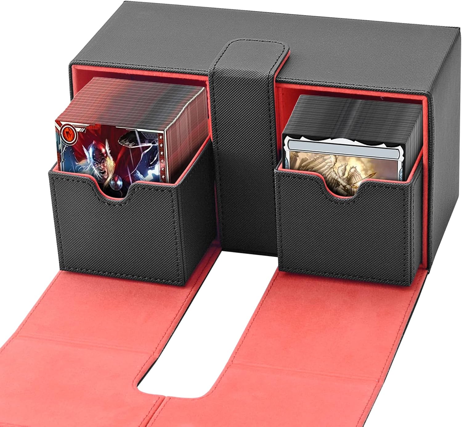 Caja de cubierta para MTG, caja de cubierta Commander para más de 200 cartas con funda, caja de cartas para MTGTCGCCG, funda de cuero premium con 3