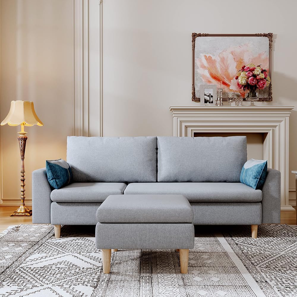 Sofá modular en forma de L para sala de estar, sofá de 3 asientos con diván reversible de 77.5 pulgadas, sofá seccional convertible (gris)