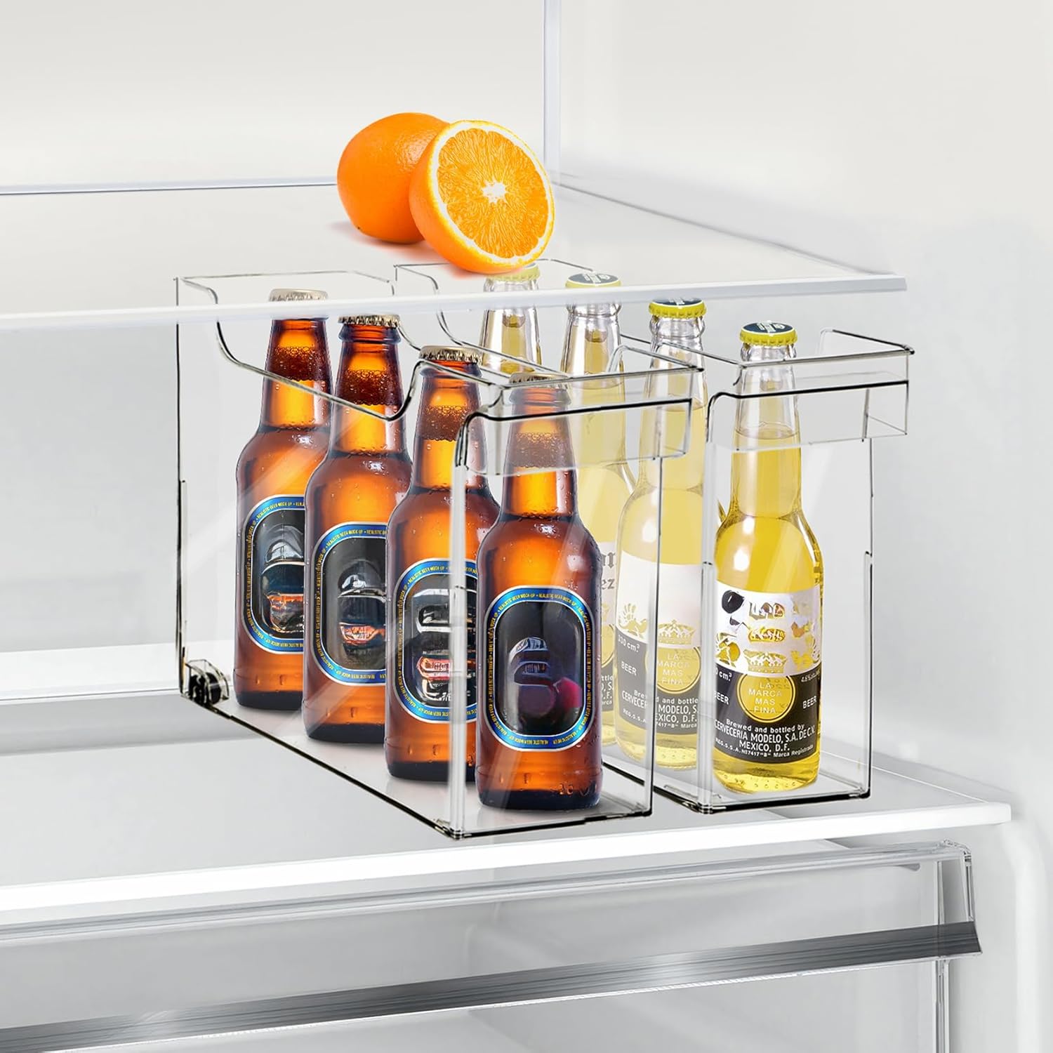 Juego de 2 contenedores organizadores de refrigerador enrollables, cajones extraíbles para armarios de cocina, contenedor de almacenamiento de