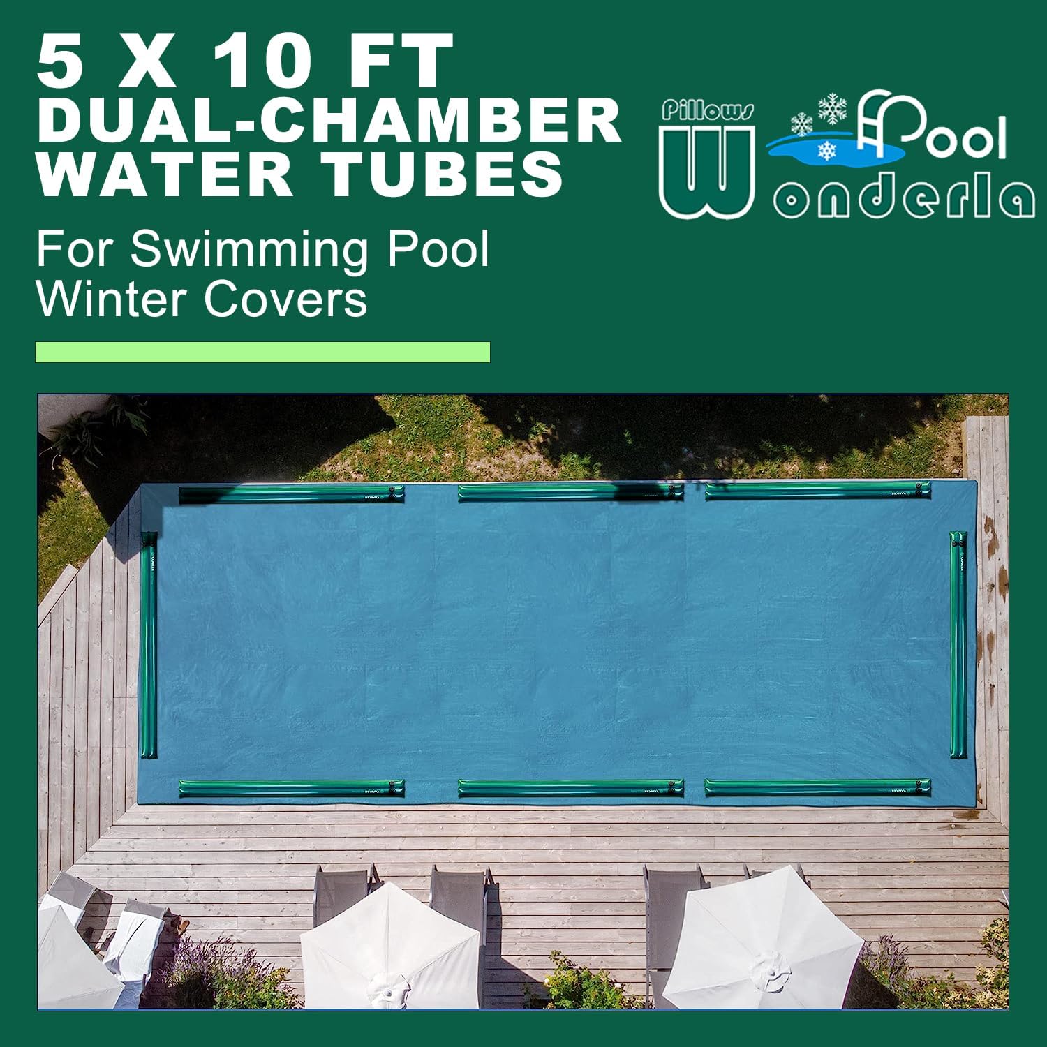 Wonderla Bolsas de agua para piscina (paquete de 5), tubos de agua de doble cámara súper duraderos de 10 pies, vinilo de 0.016 in (calibre 27)