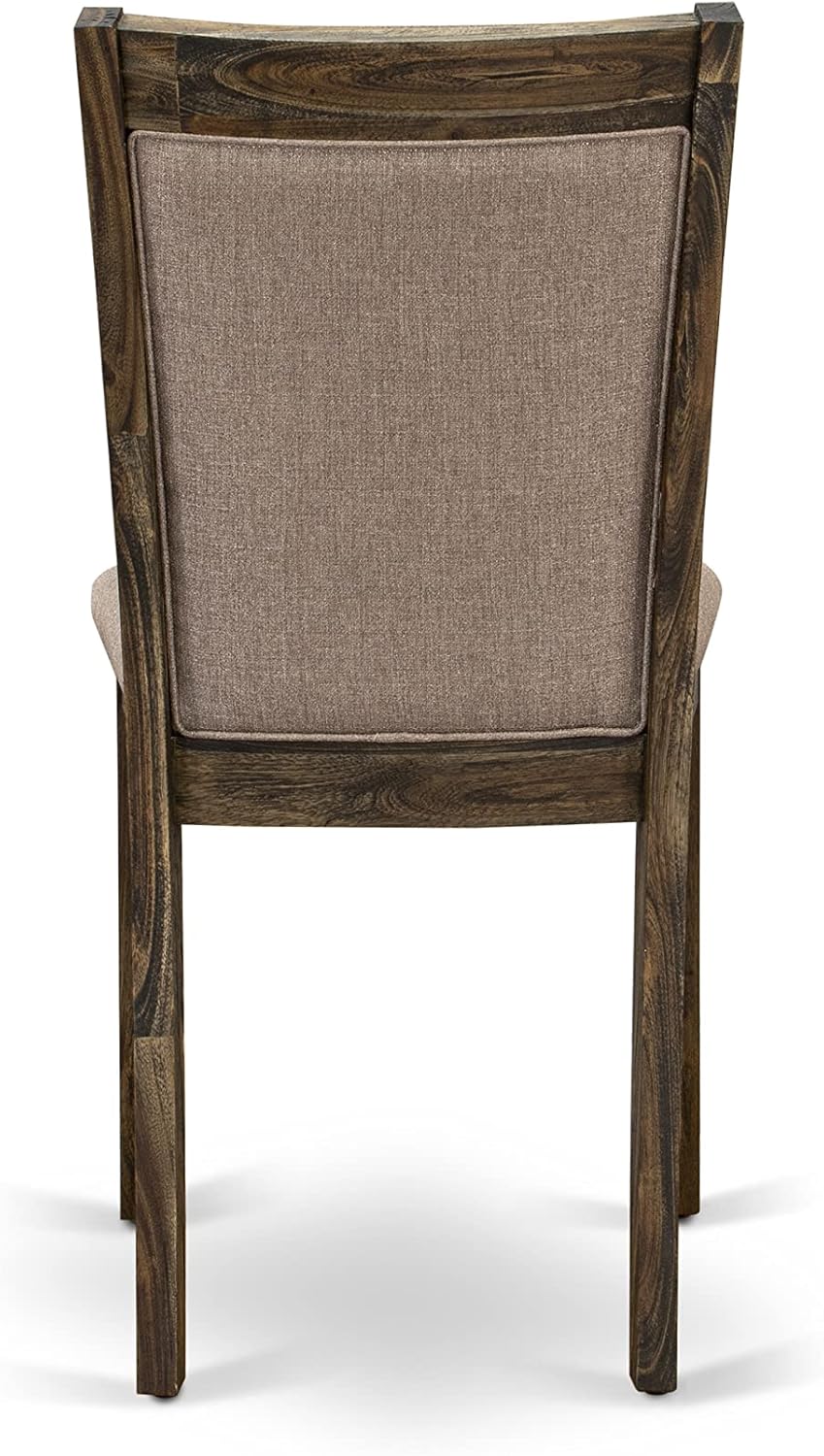 East West Furniture Monza Parson – Juego de 2 sillas acolchadas de tela de lino color caqui oscuro, estilo jacobeo envejecido