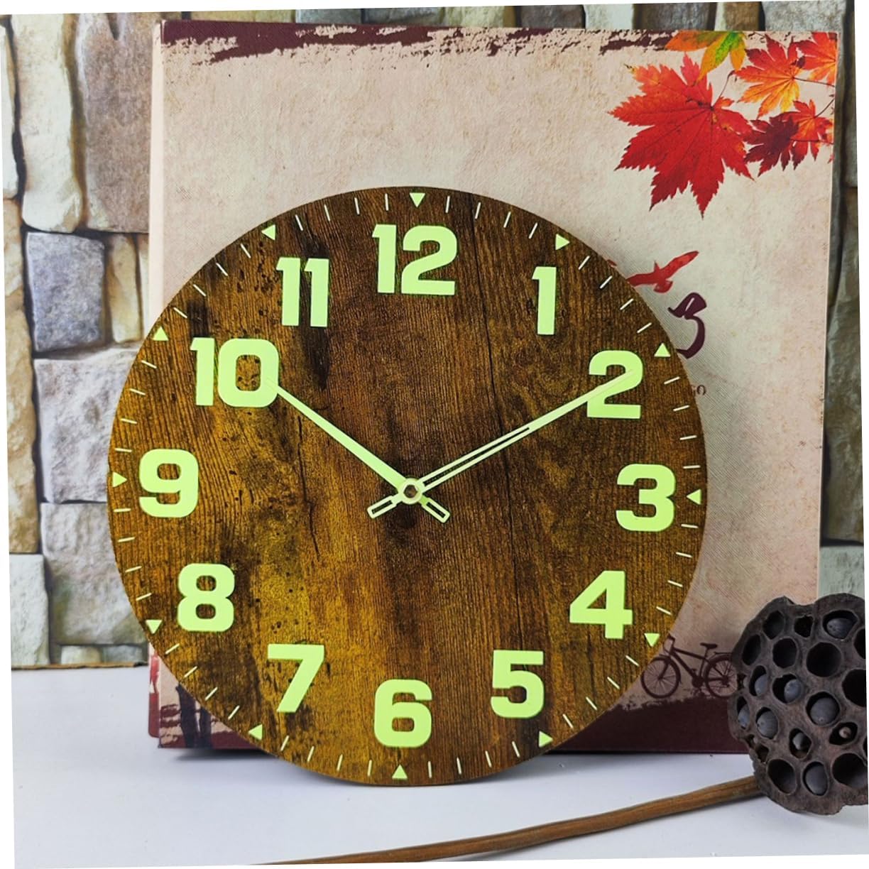 DECHOUS Reloj de pared con patrón de fuego, reloj de pared sin tictac, decoración retro, reloj de pared, brillo nocturno, para mujeres+correas de