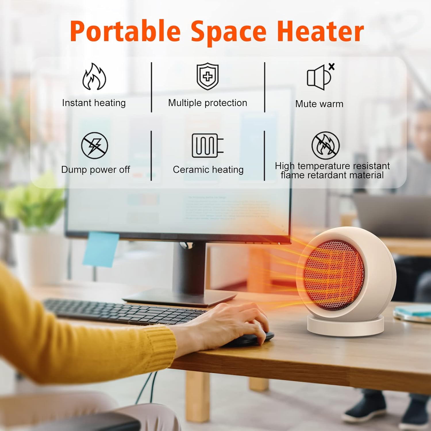 Calentador de espacio, PTC de cerámicaportátil, calentador eléctrico de escritorio, ventilador de alto rendimiento para el hogar, dormitorio,