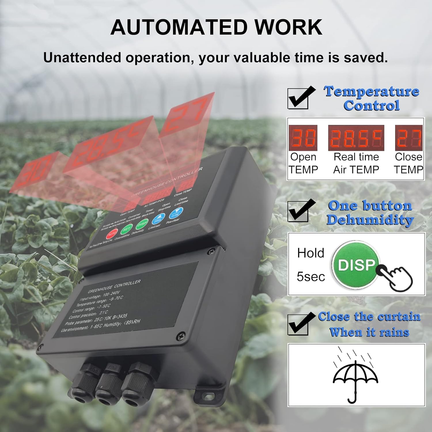 UYGALAXY Controlador de termostato inteligente de motor enrollable para ventilación con controlador de temperatura automático AC110 V a CC 24 V