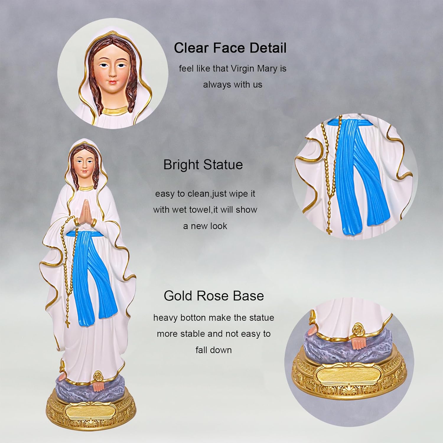 SAINWORDS Estatua de la Virgen María de la Santísima Señora de Lourdes Rosario Escultura Católica Cristiana Religiosa Estatua Jardín al Aire Libre