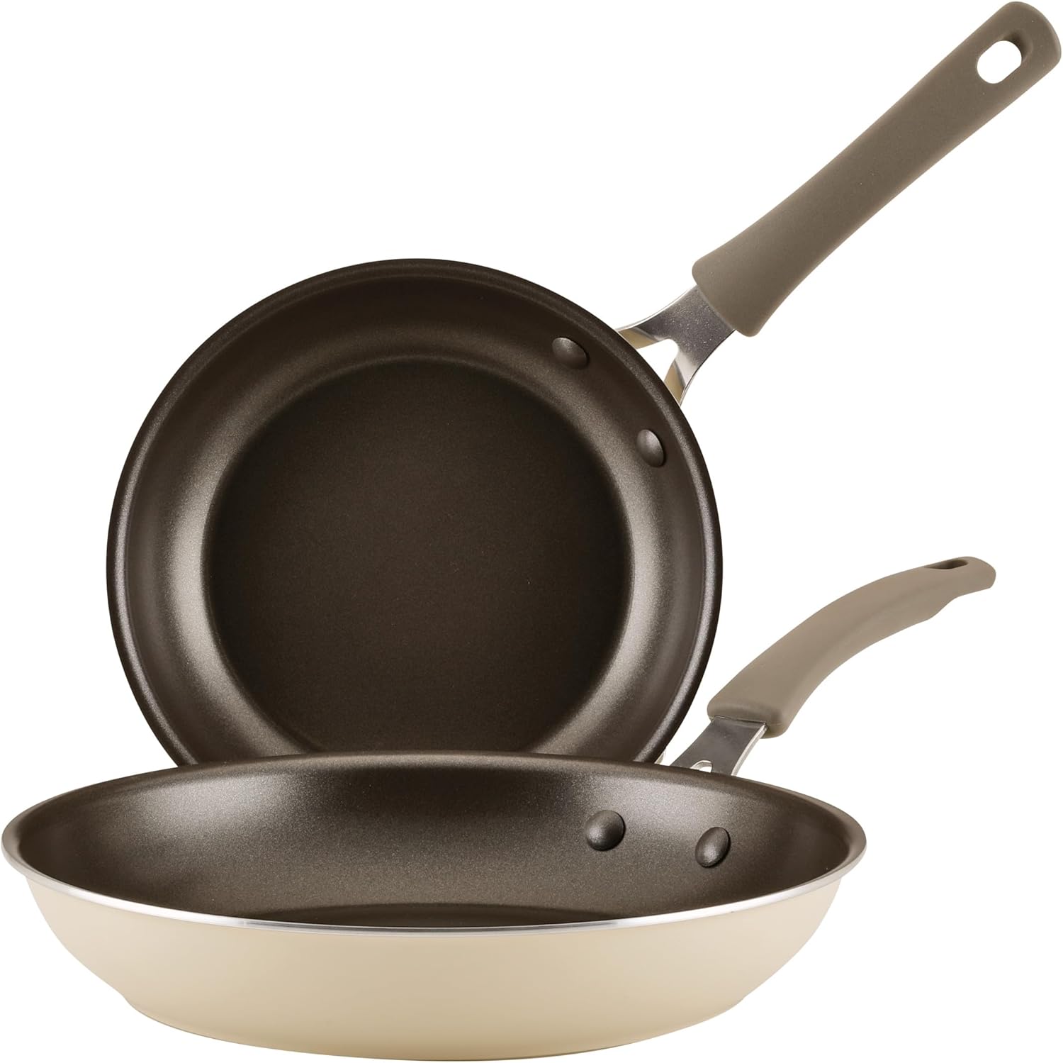Rachael Ray Cook + Create – Juego de sartenes antiadherentes, 9.5 pulgadas y 11.75 pulgadas, almendra