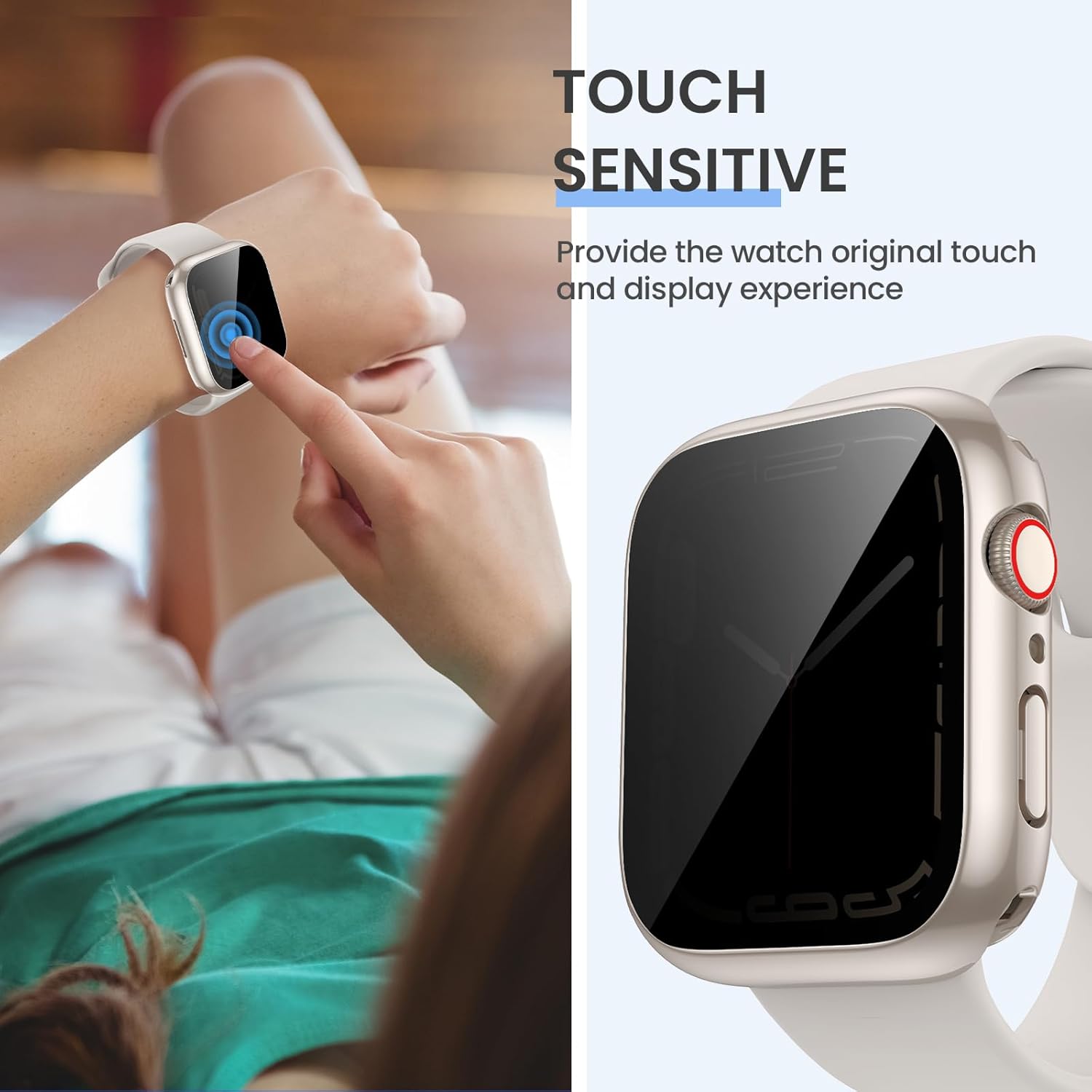Tensea Funda protectora de pantalla impermeable para Apple Watch (2 en 1) para Apple Watch Series 9, 8, 7, 1.772 in, iWatch protector de