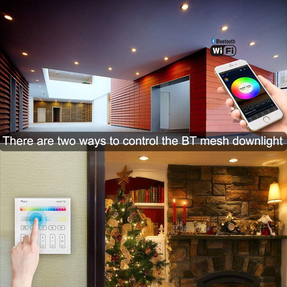 Sumaote – Kit de luces descendentes LED de 5W, inalámbricas, con control por Bluetooth, empotrables, RGBWC, 5 en 1, para iluminación de techo,