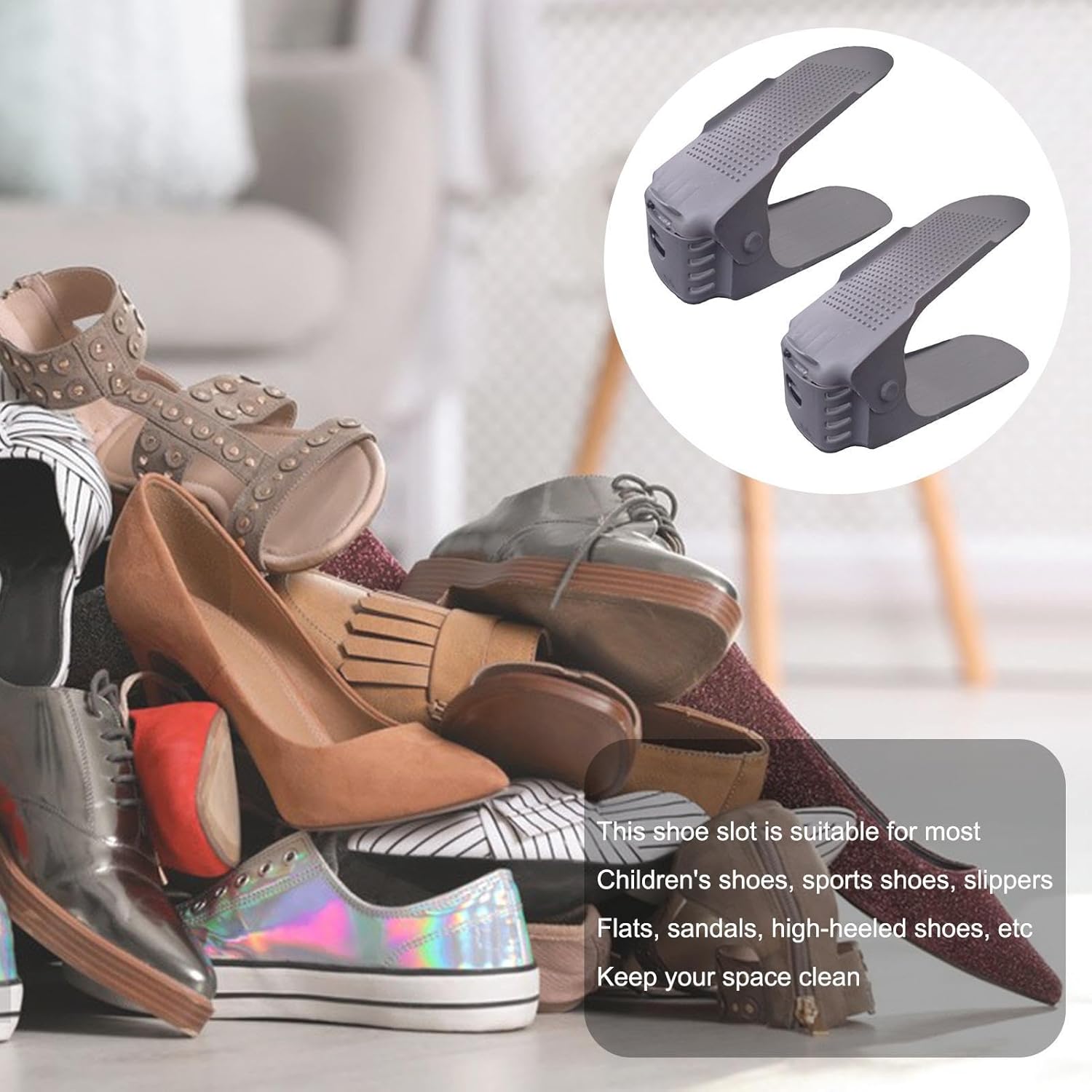 Organizador de ranuras para zapatos, apilador de zapatos ajustable, 4 piezas de ahorro de espacio para zapatos, soporte para zapatos de doble