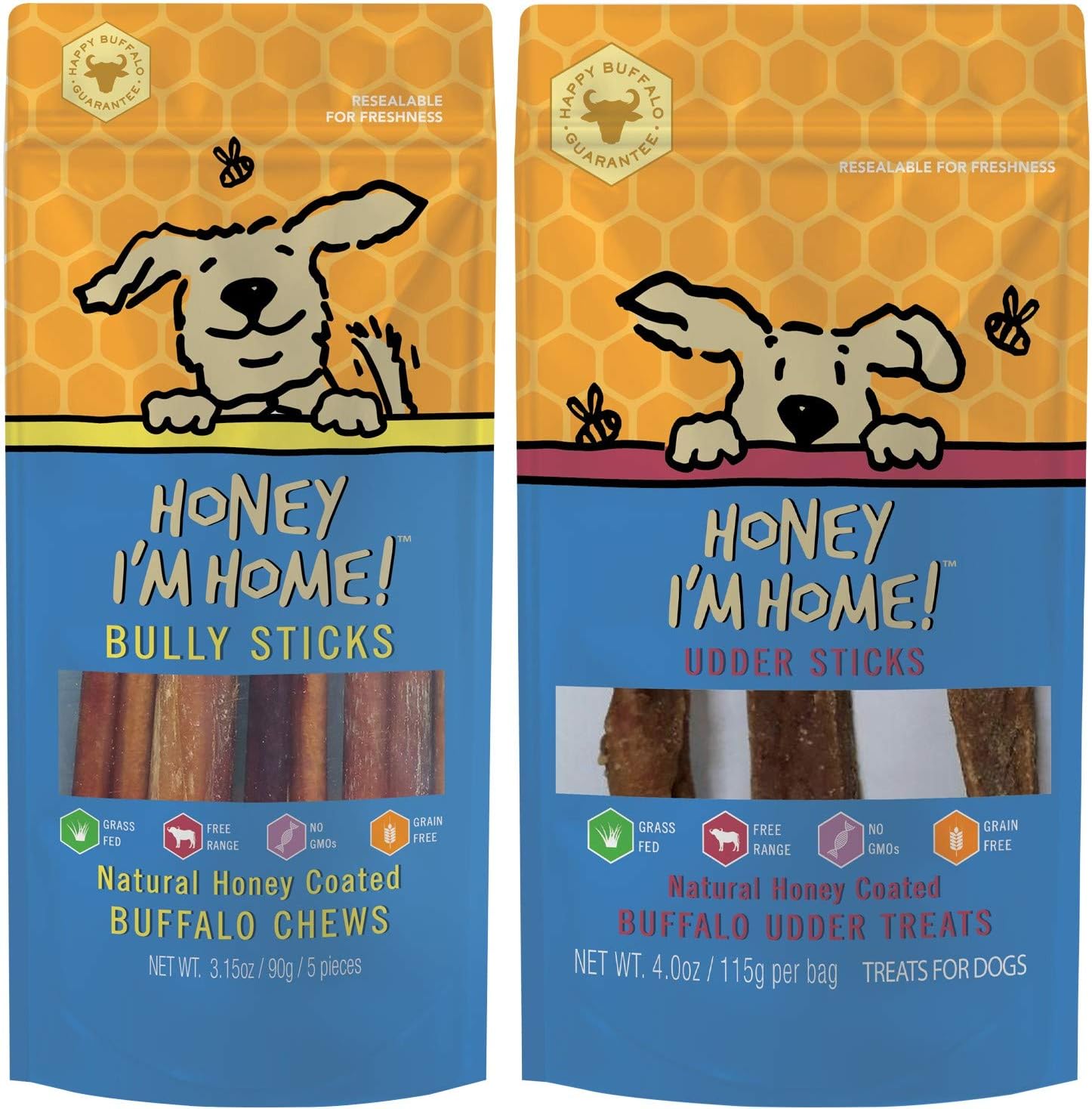 Honey I’m Home Paquete variado de golosinas y golosinas masticables para perros con revestimiento de miel
