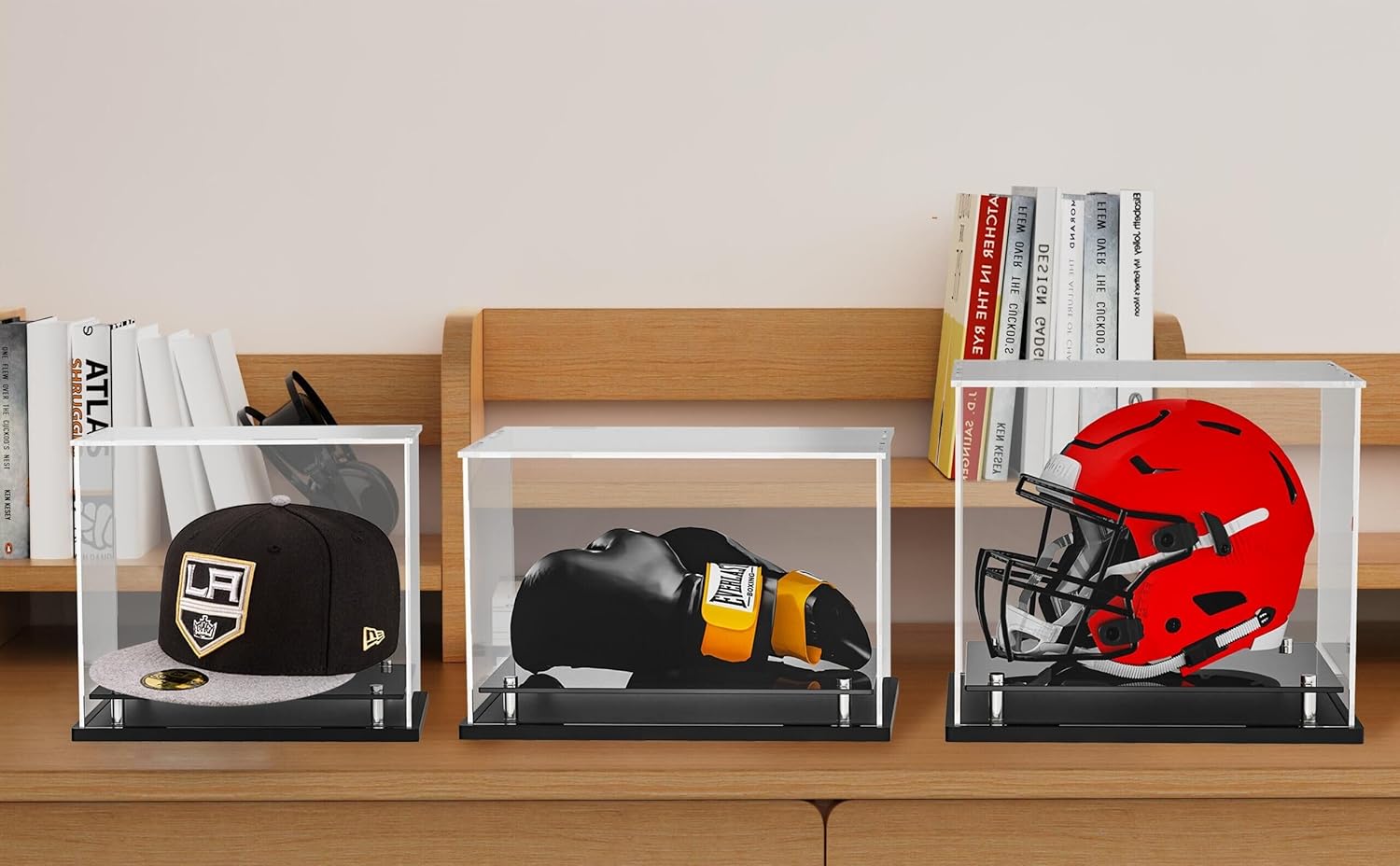 WANLIAN Clear Hat Display Case,Acrylic Baseball Cap Holder Stand with Stainless Steel Risers,Perfect for Baseball,Football or Snapback CapsCap of