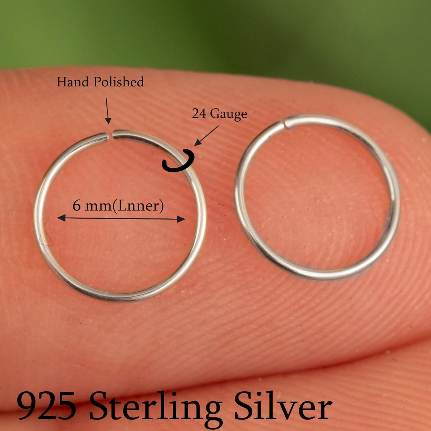 Small Cartilage Hoop Sterling Silver Huggie Hoop Earrings for Women Cartilage Nose Helix Tragus (Silver, 6mm 24 gauge  1 pair)