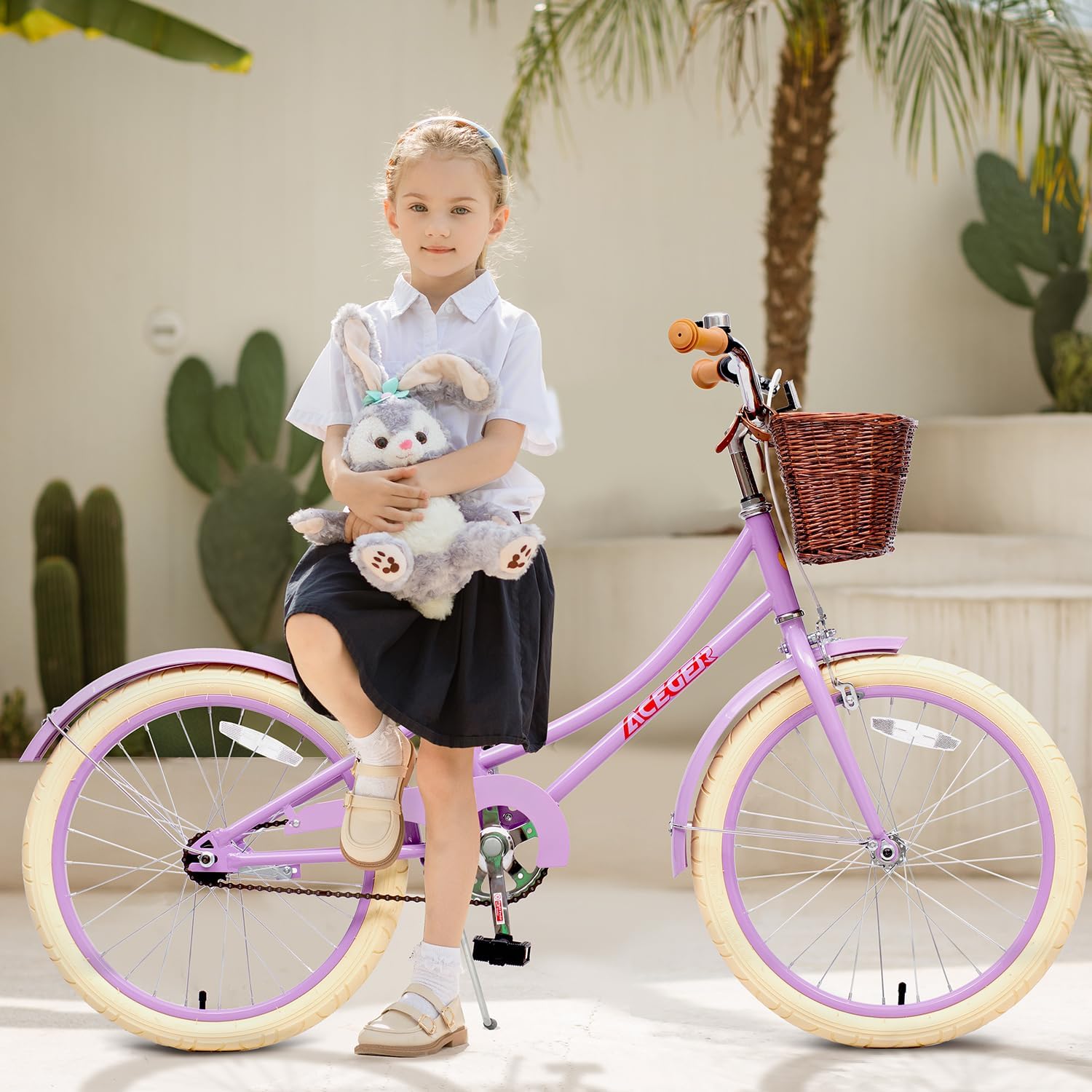 ACEGER Bicicleta para niñas con canasta, bicicleta para niños de 3 a 13 años, incluye freno de posavasos y freno de pinza, 14, 16, 18 pulgadas, con
