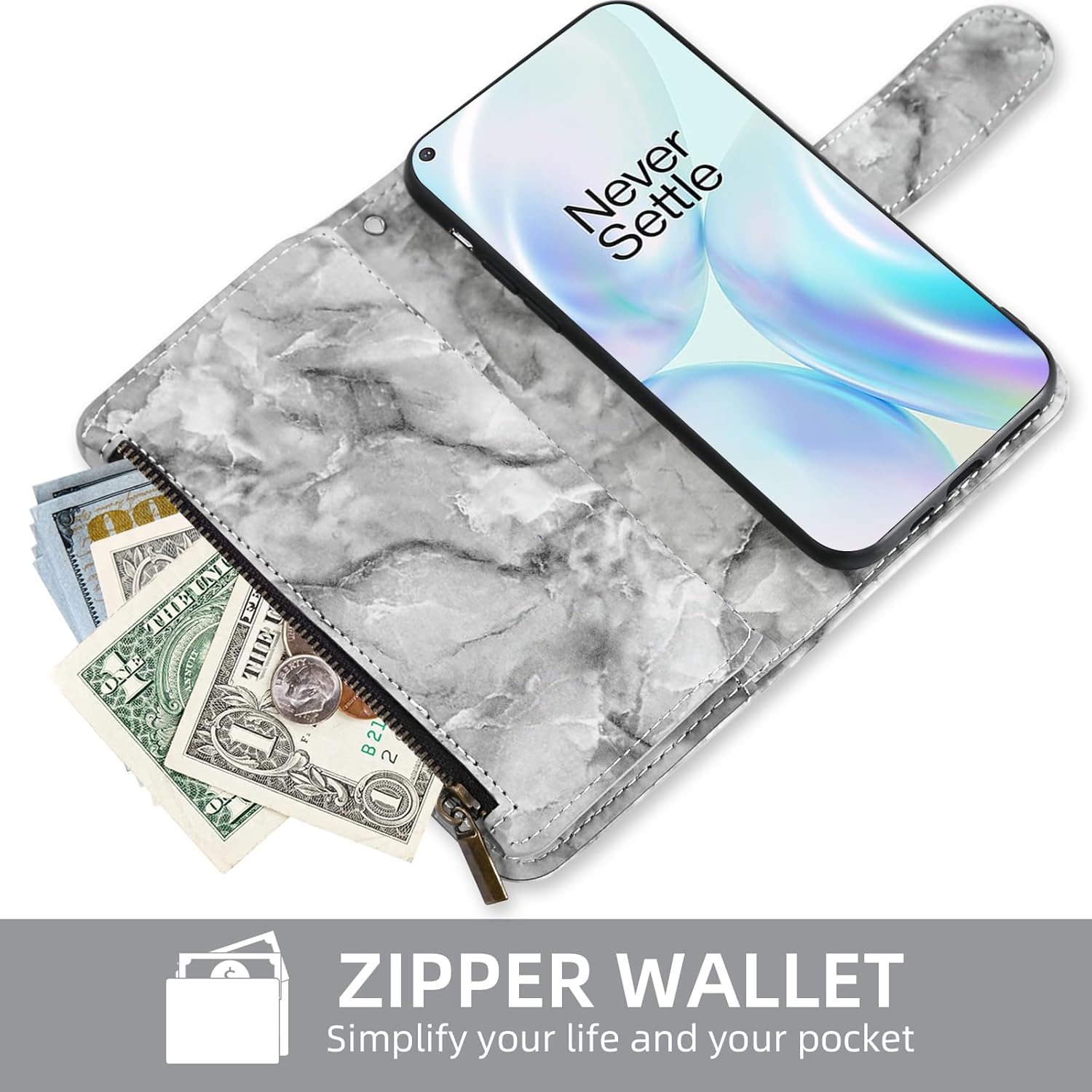 Asuwish Funda para teléfono OnePlus 8 OnePlus8 5G UW Tmobile Wallet Cell Cover con protector de pantalla de vidrio templado y soporte de tarjeta con