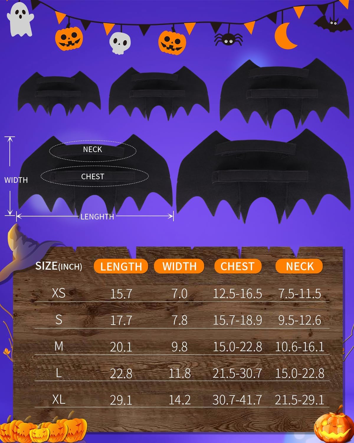 Disfraz de Halloween para perro pequeño, alas de murciélago de perro con campana de calabaza para mascotas, disfraz de fiesta de cosplay de