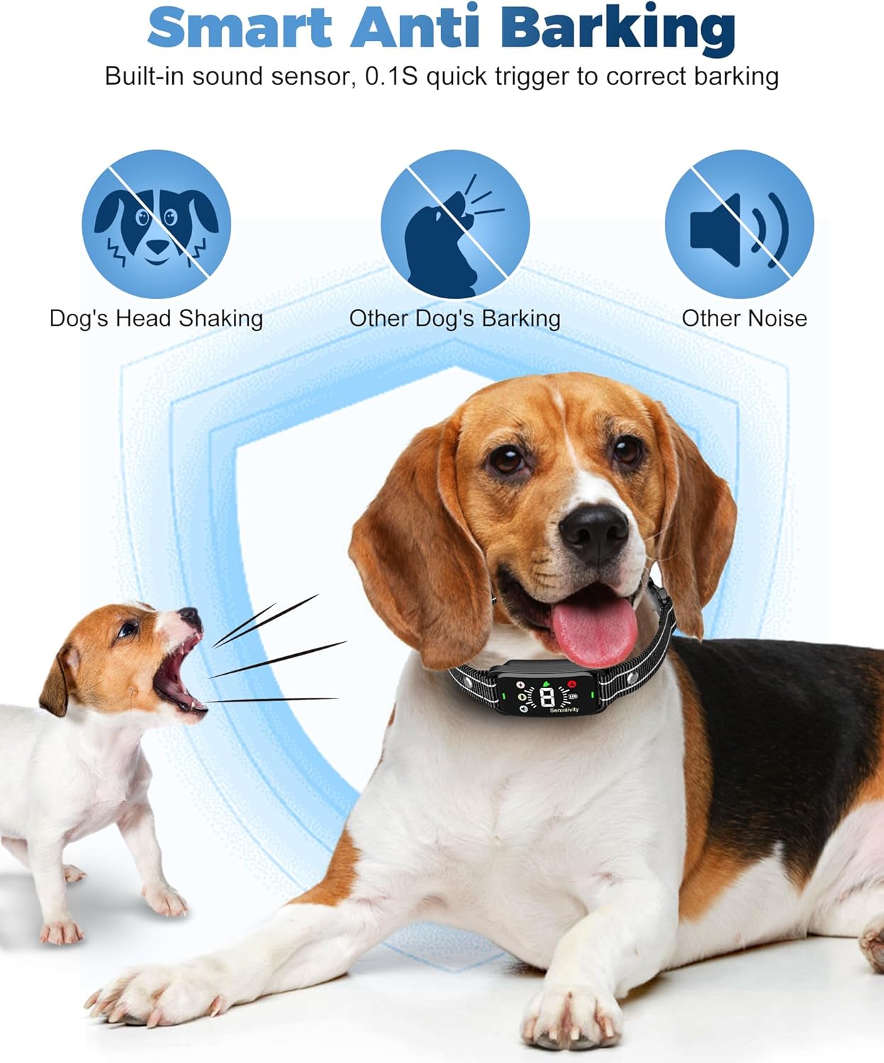 BEESHOP – Collar antiladridos recargable para perros grandes, medianos y pequeños, collar de entrenamiento inteligente antiladridos con 8