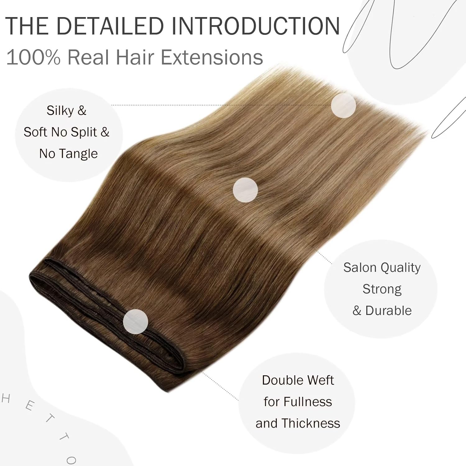 Hetto Extensiones de cabello humano real Remy para coser, 20 pulgadas, 3.53 oz (3.53 oz), color marrón #6 a #8 castaño miel con #14 rubio oscuro