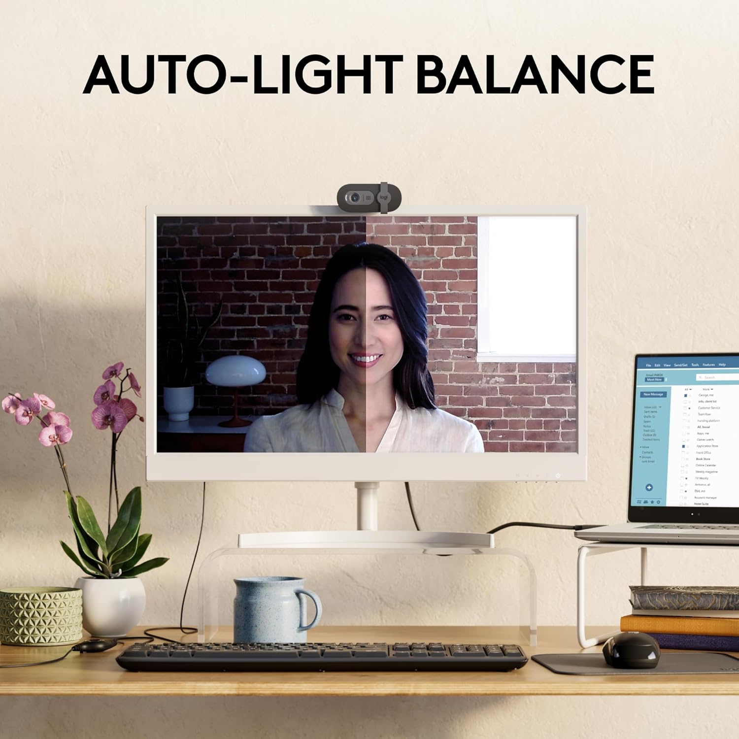 Logitech Cámara web Brio 101 Full HD 1080p hecha para reuniones y trabajos para transmisión equilibrio de luz automático, micrófono integrado,