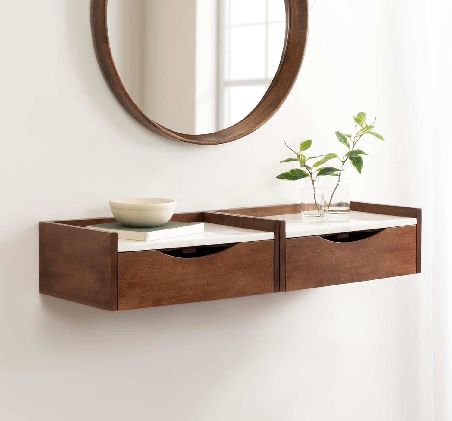 Kate and Laurel Kitt – Mesa auxiliar flotante moderna con cajón de almacenamiento para uso como mesita de noche de dormitorio, 18 x 12 x 7 pulgadas,
