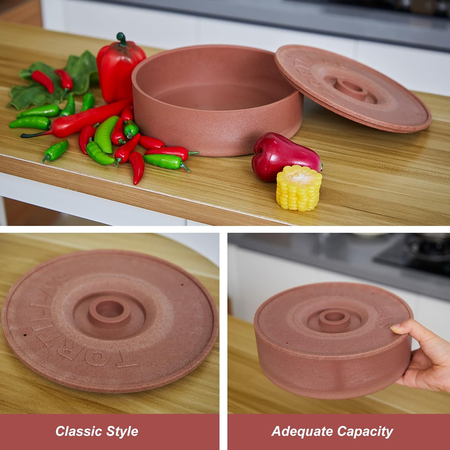 Sabary 4 calentadores de tortillas con tapa, recipiente de tortilla de plástico de 8.5 pulgadas de diámetro y 2.4 pulgadas de altura, recipiente de