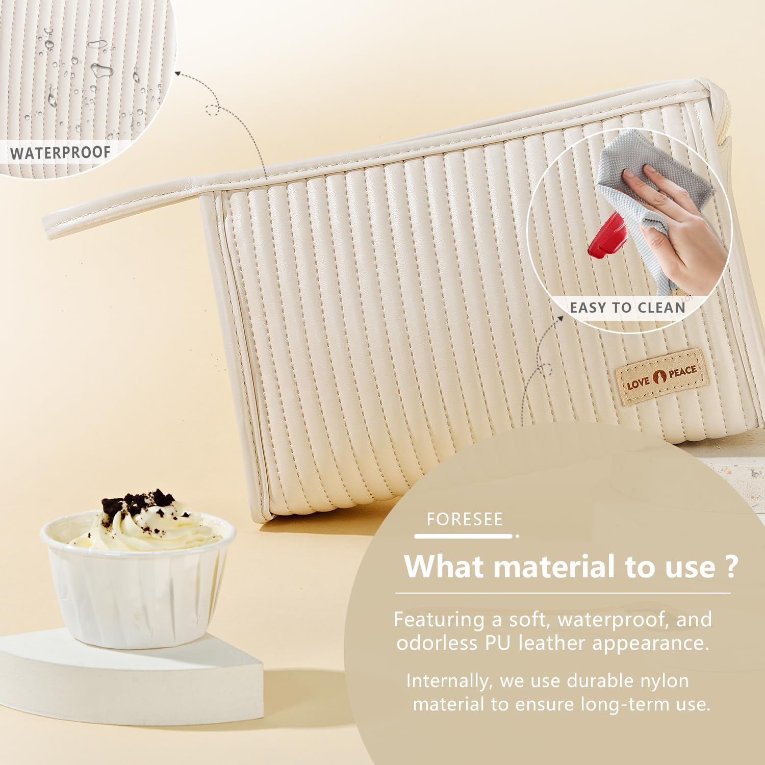 GMELOV Pequeña bolsa de maquillaje compacta de gran capacidad, lindas bolsas estéticas para cosméticos para viajes, organizador de artículos