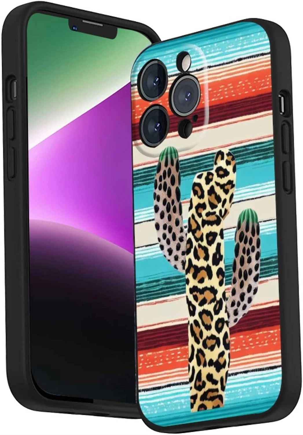 Funda compatible con iPhone 14 Pro Max Western, turquesa occidental, cactus leopardo, guepardo, vaquera, rayas mexicanas, serape vaquero, para
