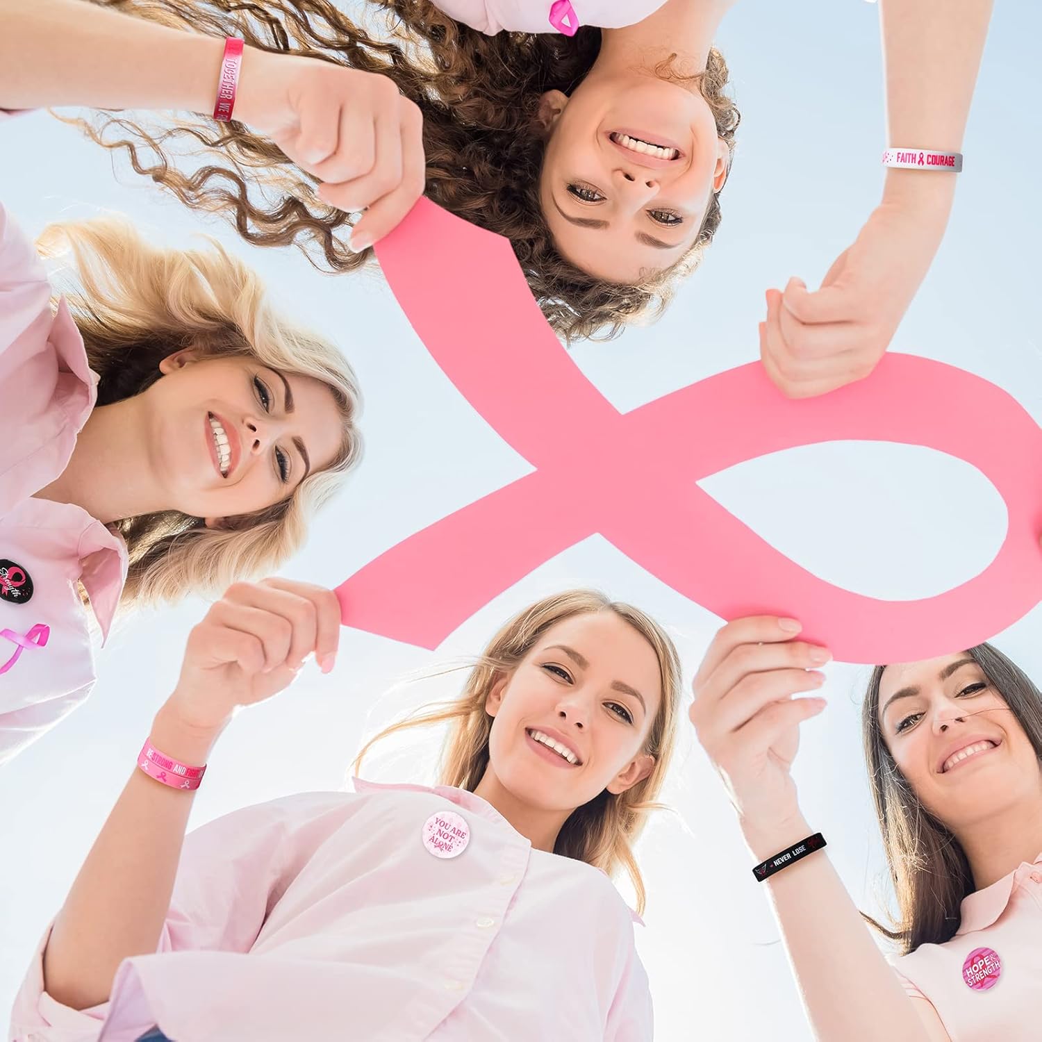 60 accesorios de concientización sobre el cáncer de mama, incluyen 30 pulseras de silicona de cinta rosa y negra, pulsera de goma y 30 insignias de