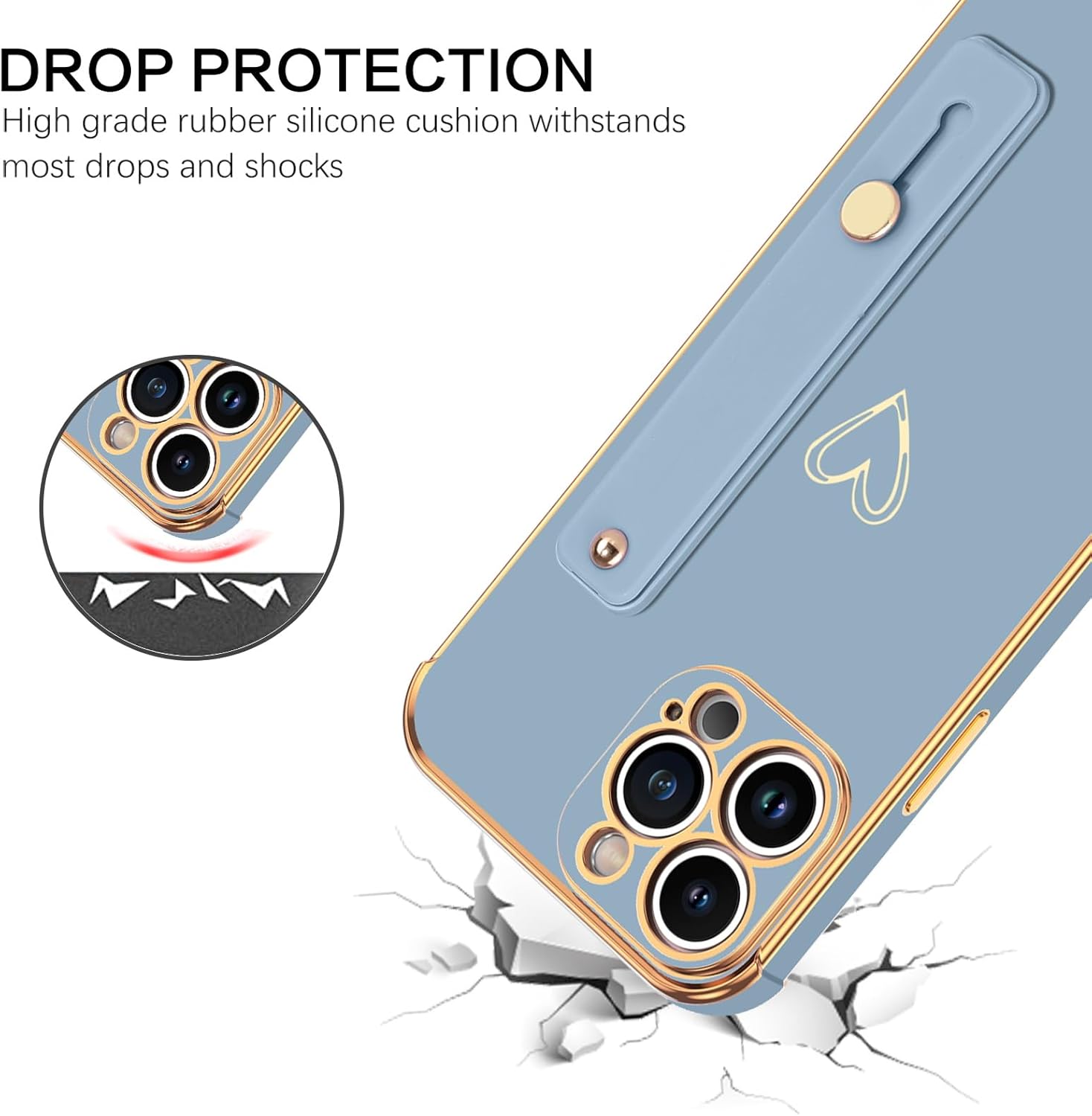 BENTOBEN Funda para teléfono iPhone 13 Pro Max, con correa ajustable con bonito corazón, soporte de soporte, a prueba de golpes, protección de TPU