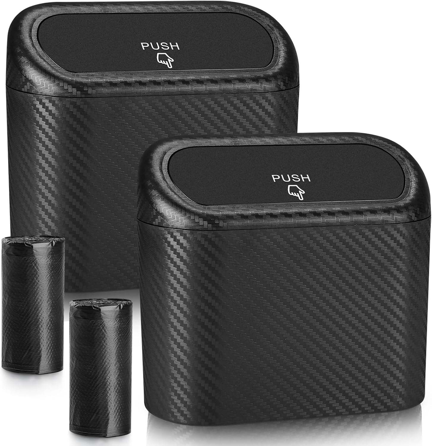 Accmor Cubo de basura para automóvil con tapa, paquete de 2 mini cubos de basura para vehículos, organizador de basura con bolsa de basura,