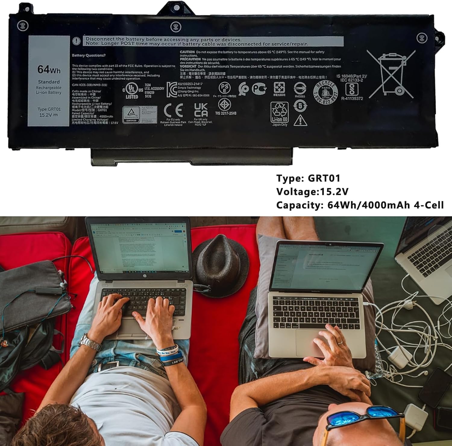 GRT01 64Wh – Batería de repuesto para laptop Dell Latitude 14 5421 5431 15 5521 5531 Precision 3470 3561 3571 Alienware m17 R5 AMD Series R05P0