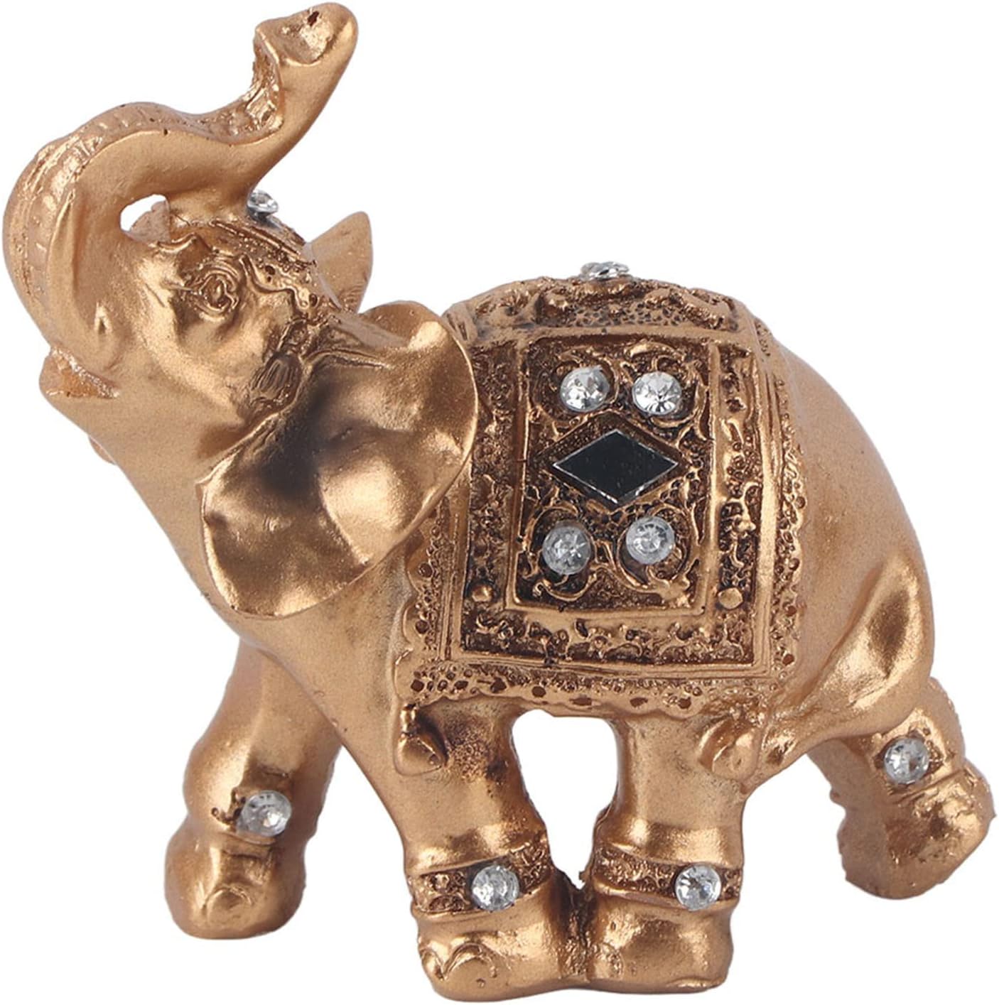 TOPINCN Elegante estatua dorada de elefante, figura con troncos hacia arriba, colección de riqueza para decoración del hogar para oficina, sala de