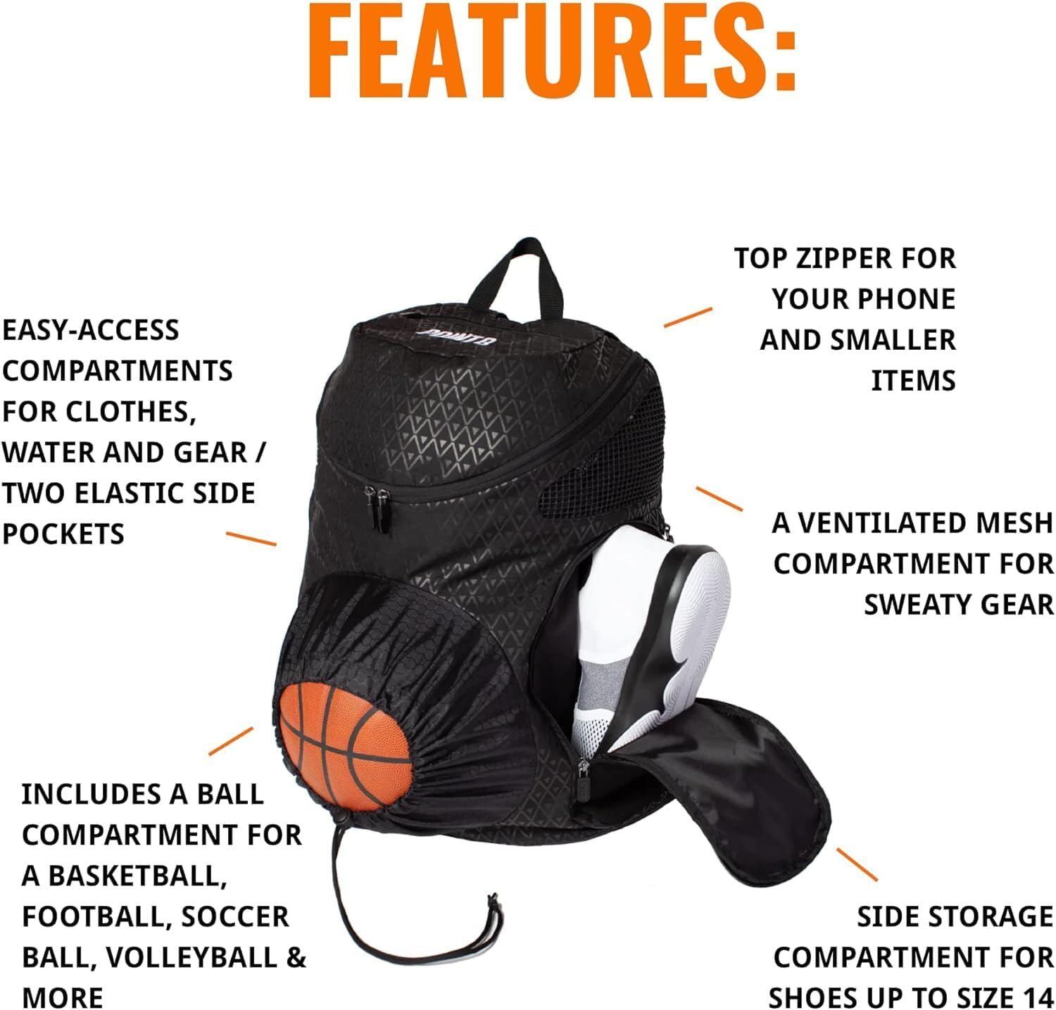 POINT3 NBA – Mochilas de baloncesto Road Trip 2.0, bolsa oficial de la NBA con cordón para baloncesto, fútbol y más