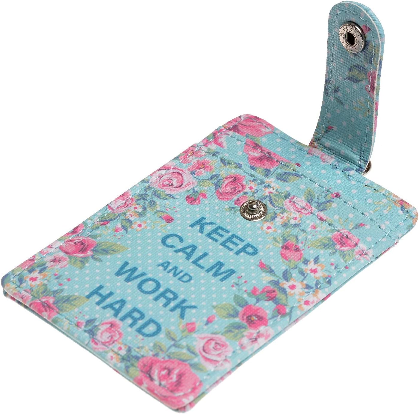 Funda porta tarjeta de identificación de piel sintética con 1 ventana para identificación, 2 ranuras para tarjetas, 2 llaveros y correa para el