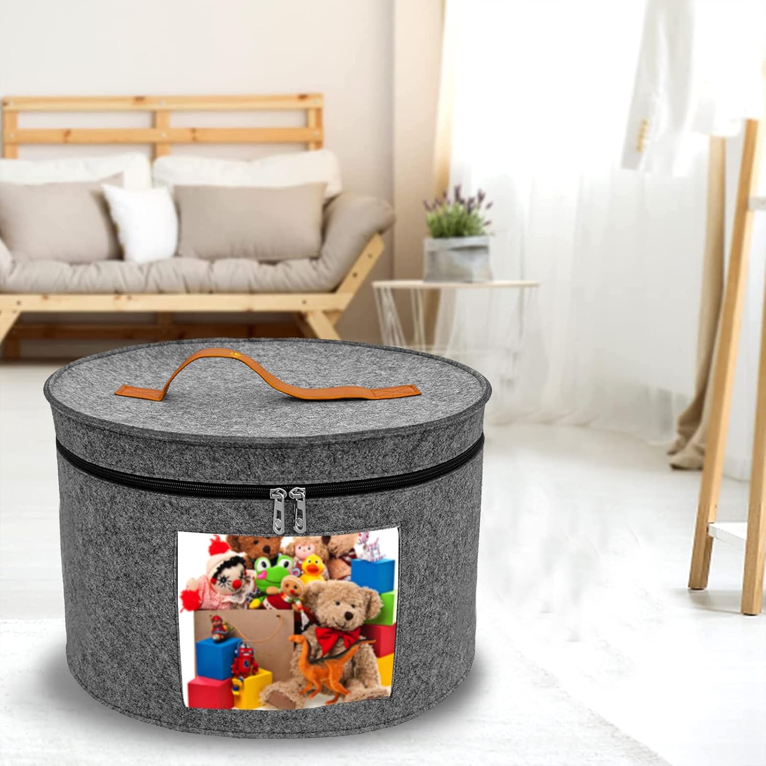 HAIBEIR Caja de almacenamiento para ropa de material de fieltro, suave y cómodo, organizador de sombreros plegable redondo de viaje con tapa para