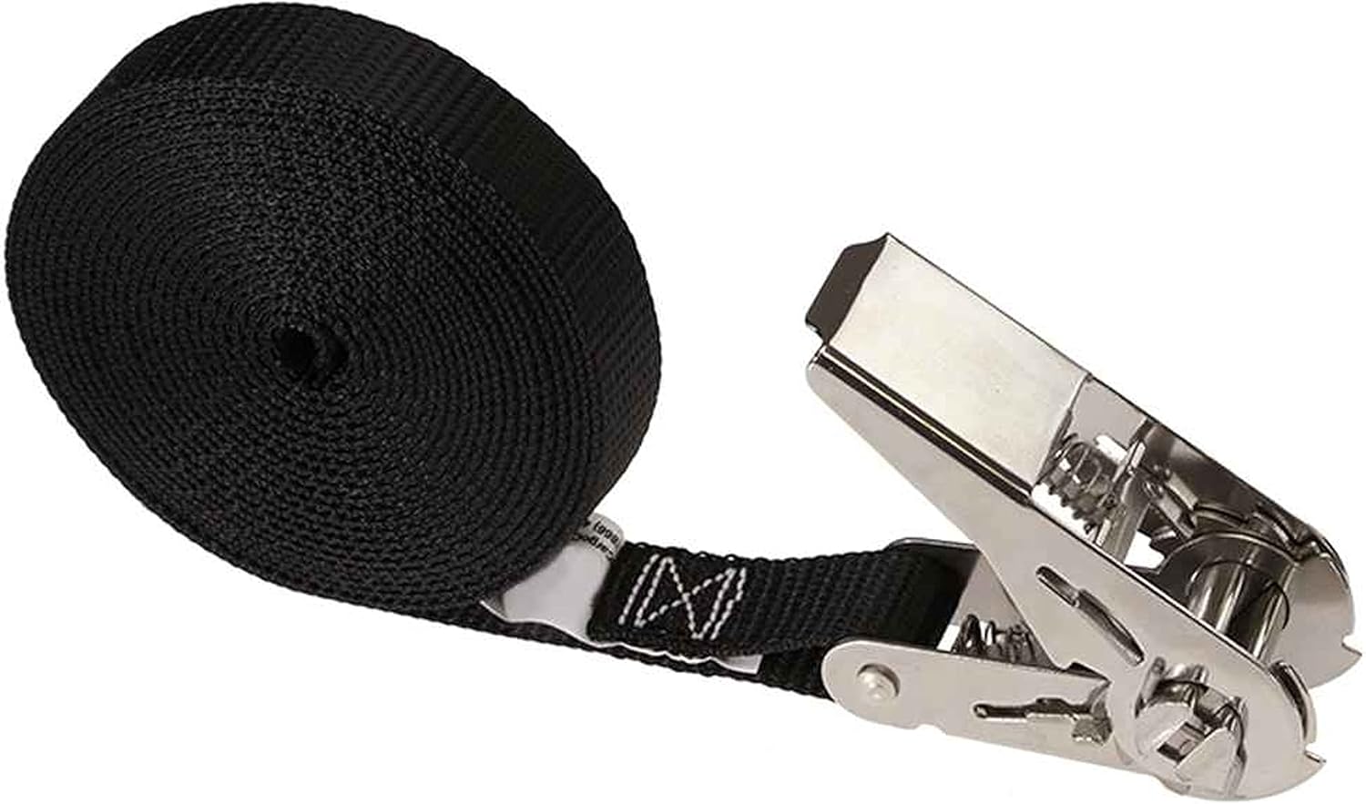 US Cargo Control, Correa de trinquete de acero inoxidable para el pulgar, 1 pulgada de ancho x 15 pies de largo, correa de amarre negra, trinquete
