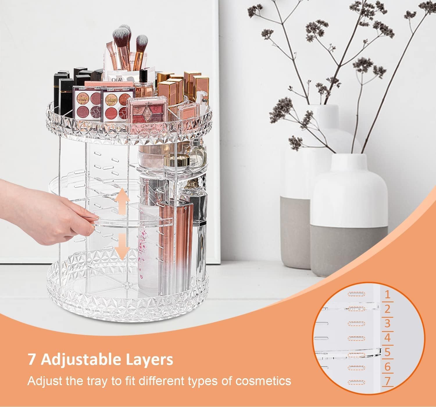 ZHIAI Organizador de maquillaje giratorio de 360, organizador de cosméticos de gran capacidad para soporte de perfume, organizador de encimera,