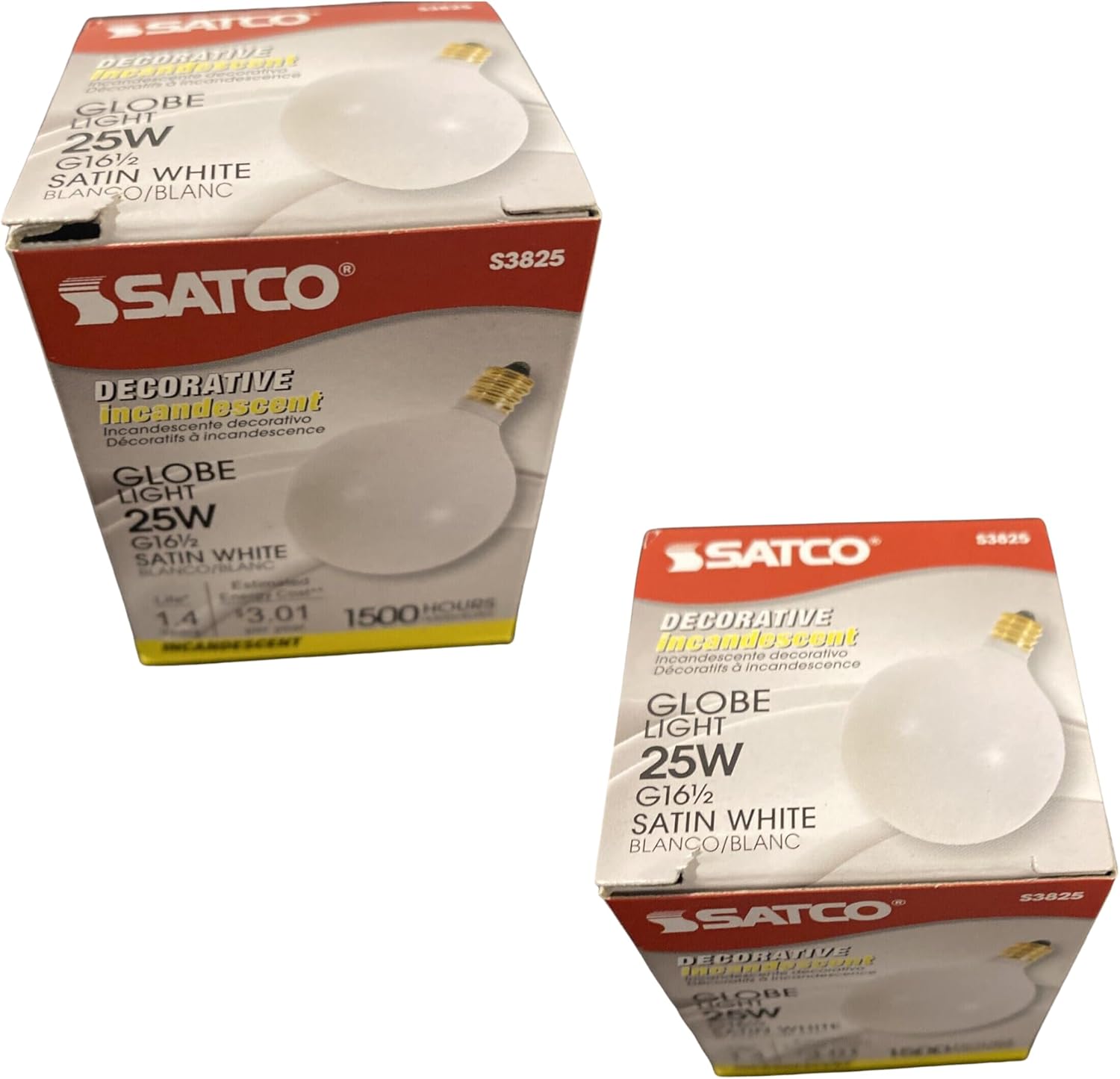 Satco S3285 25W G16 12 2RD CAND WHT 25 vatios G16 12 incandescente blanco satinado 1500 horas nominales promedio 202 lúmenes base de candelabro 120