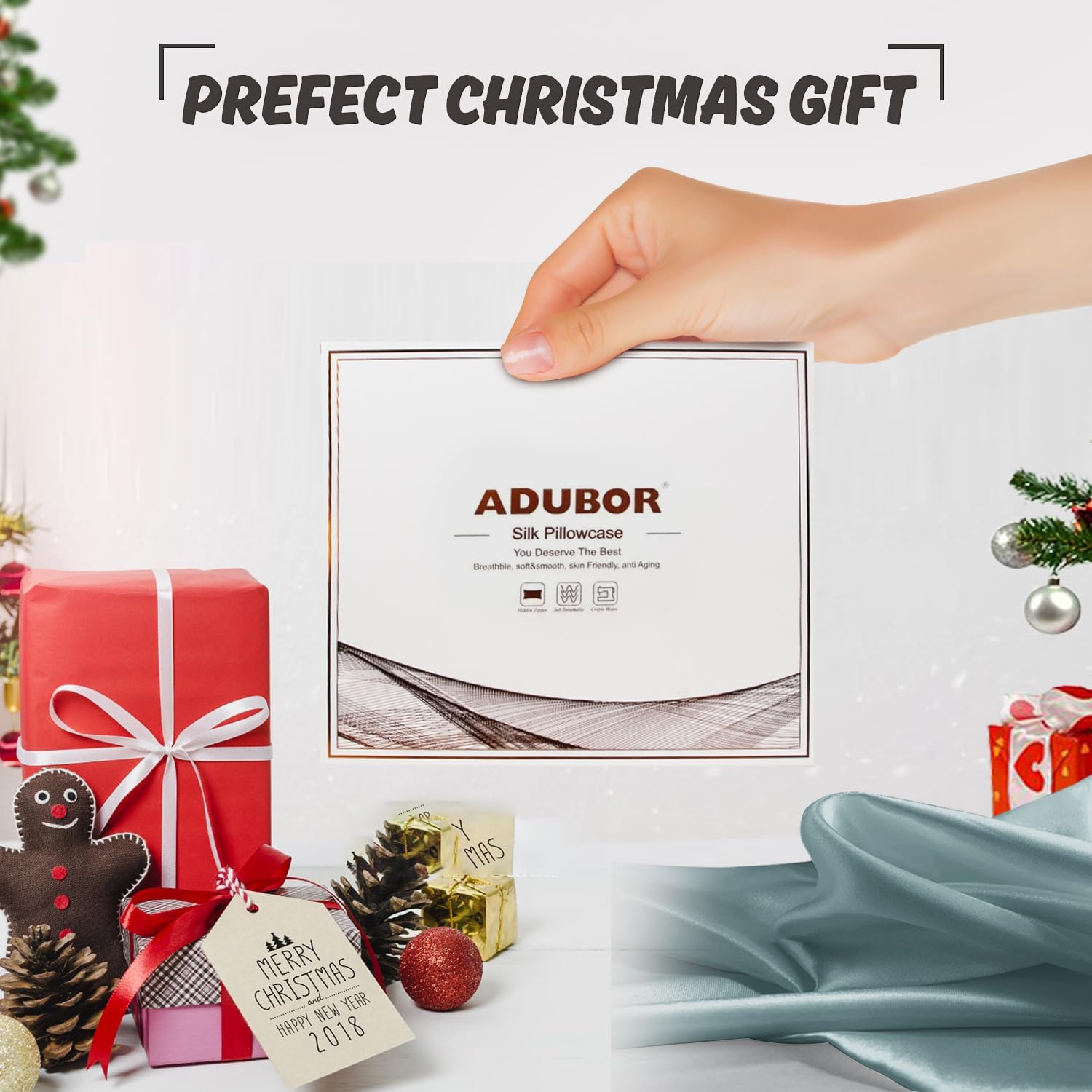 Adubor – Funda de almohada de seda de 22 momme, para el pelo y la piel, fundas 100% seda de morera natural