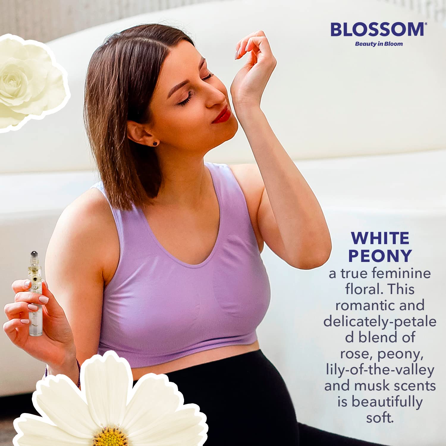 Blossom Aceite de perfume roll-on Rollerball con ingredientes naturales + aceites esenciales, infundido con flores reales, fabricado en Estados
