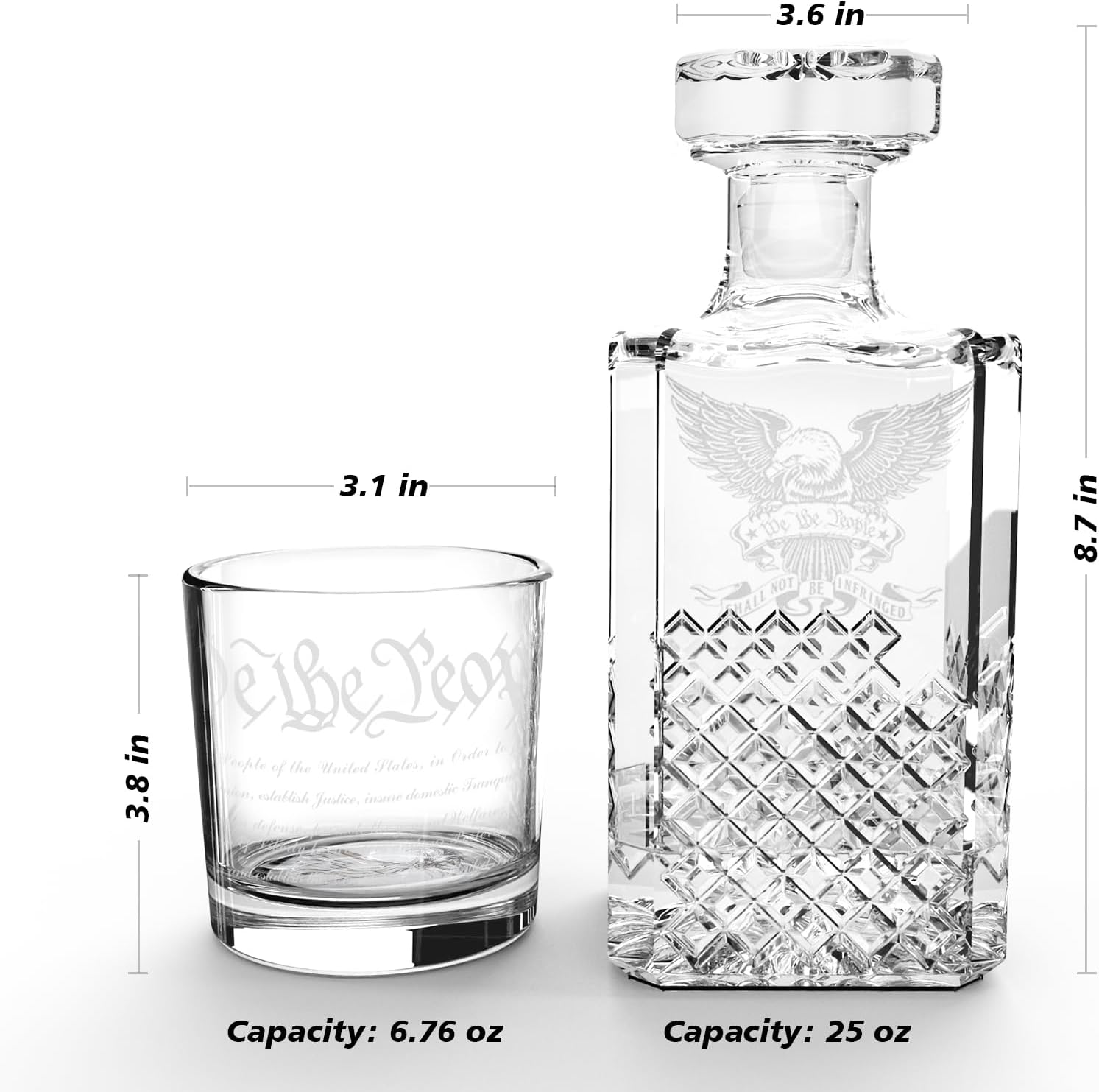FURSARCAR Decantador de whisky grabado con texto en inglés We The People, juego de decantador de whisky con 2 vasos para licor, whisky escocés,